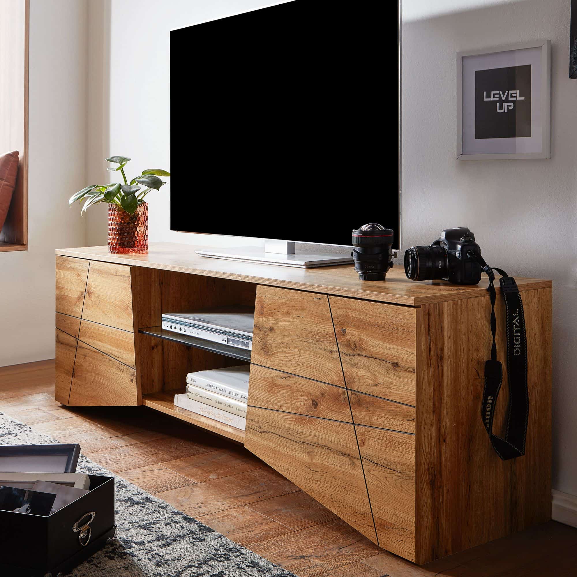 64669-Wohnling-Lowboard-TV-Board-160x40x50-cm-Eiche-WL6-577-WL6-577_1 Lowboard Holz Eiche-Dekor 160x50x40 cm TV-Kommode mit zwei Türen