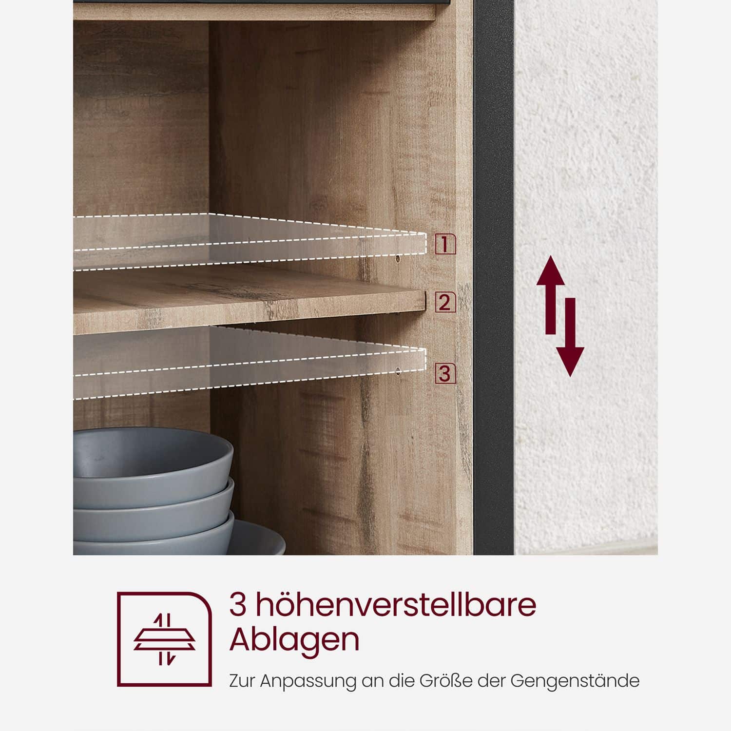 LSC092B50-5 Ordnung mit Stil: VASAGLE Sideboard – Verstellbare Ablagen und Kippschutz