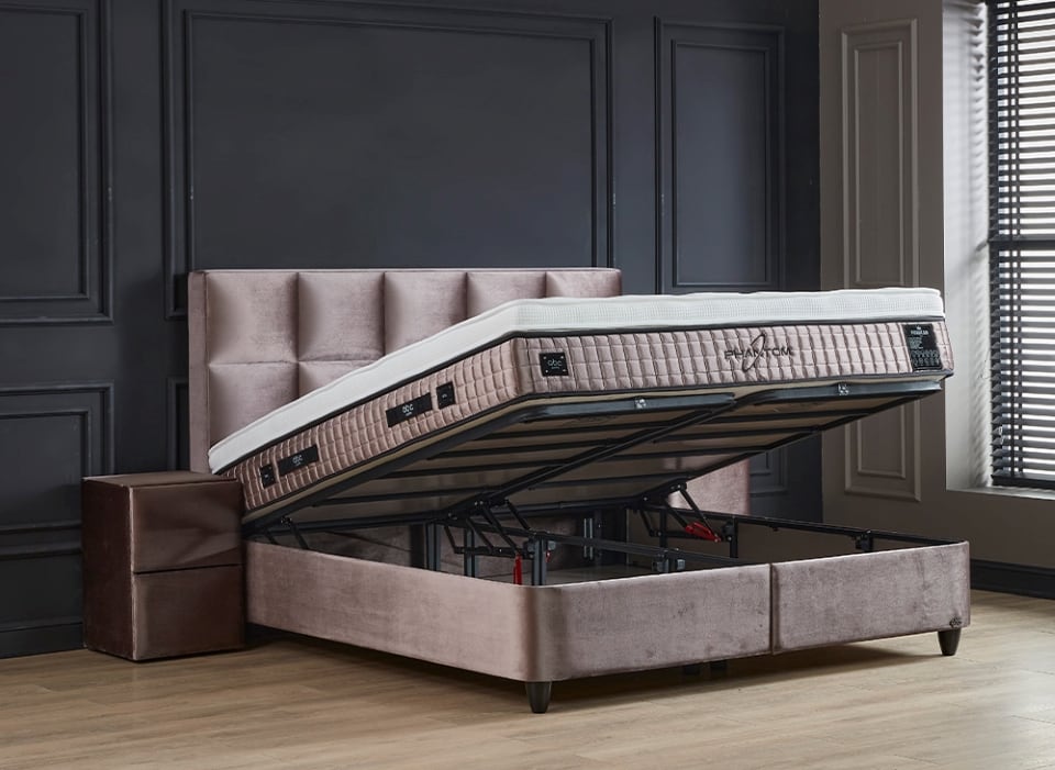 phantom-beige-6 Boxspringbett Phantom: Praktischer Stauraum inklusive