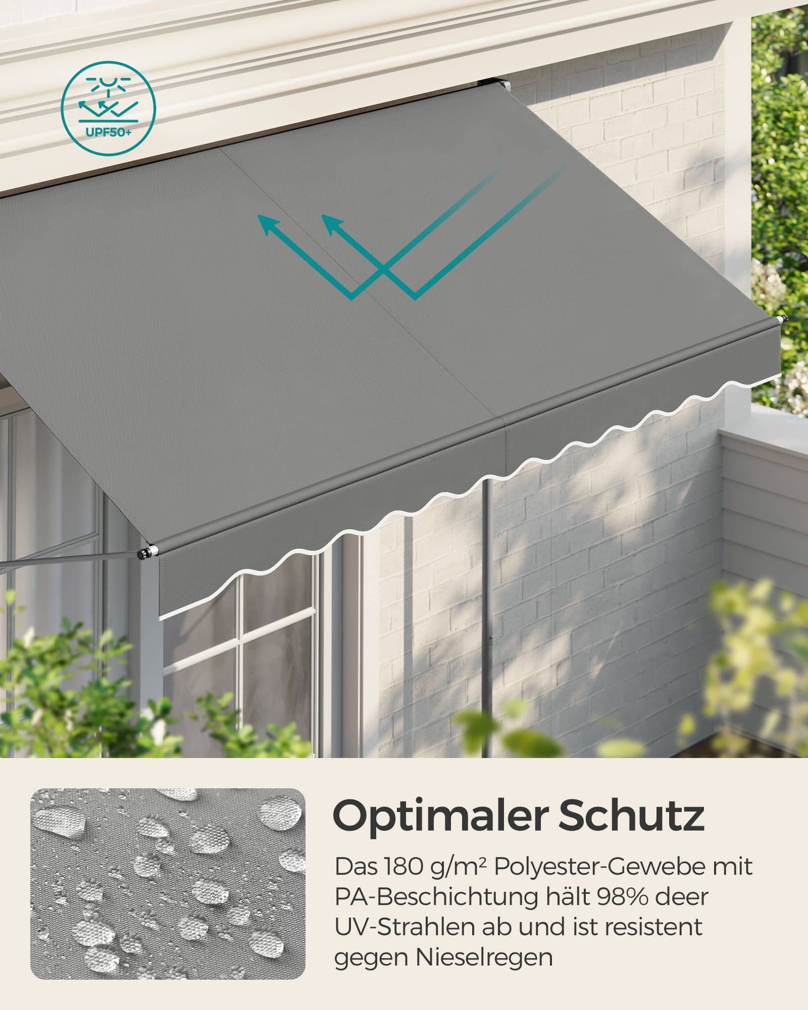 Klemmmarkise mit Handkurbel 250 x 120 cm grau