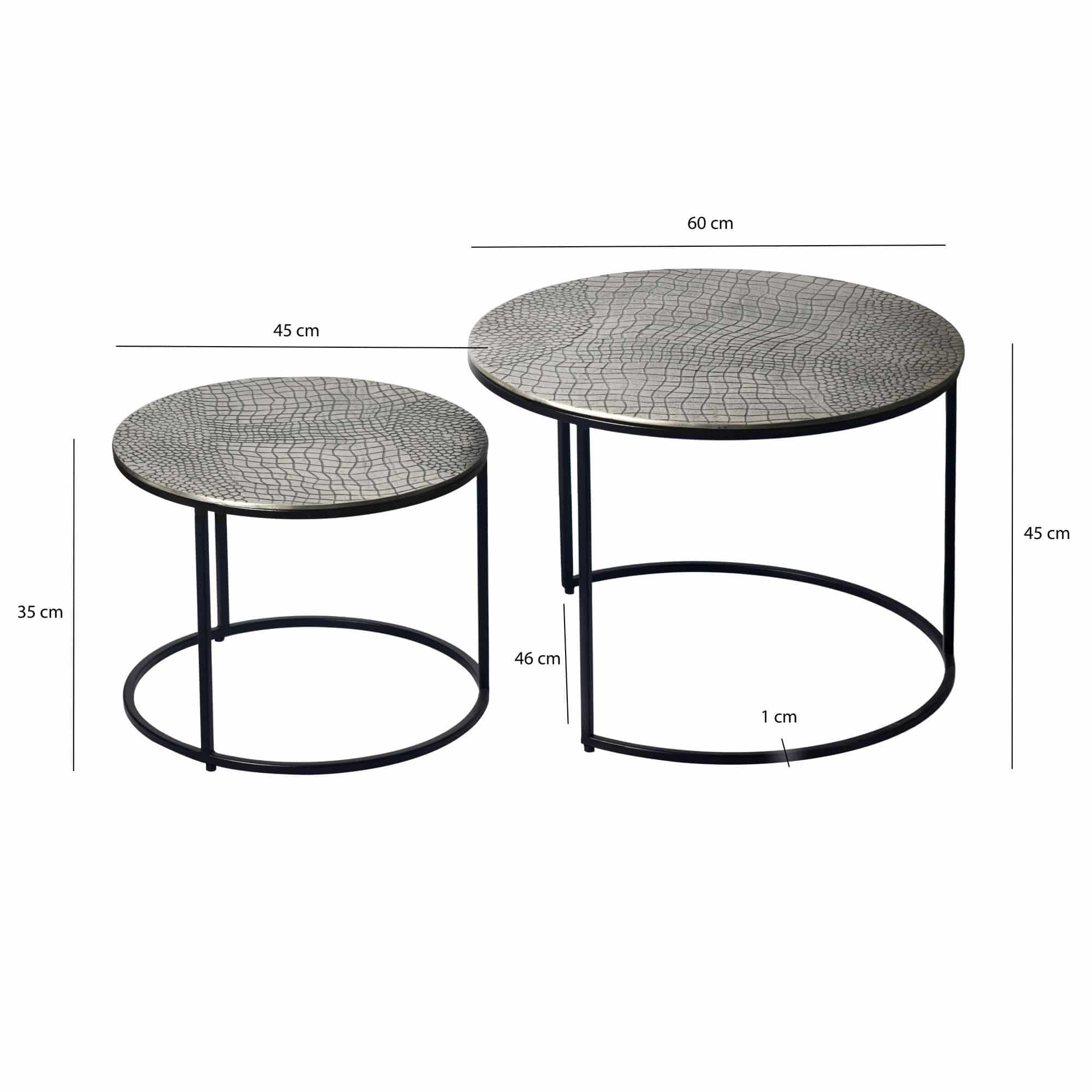 Satztisch Metall 2er Set rund silber - Couchtisch Aluminium Tischplatten mit Muster - Beistelltisch Sofatisch Alu modern - Wohnzimmertisch Eisen Gestell Handmade Satztisch Metall 2er Set rund silber - Couchtisch Aluminium Tischplatten mit Muster - Beistelltisch Sofatisch Alu modern - Wohnzimmertisch Eisen Gestell Handmade