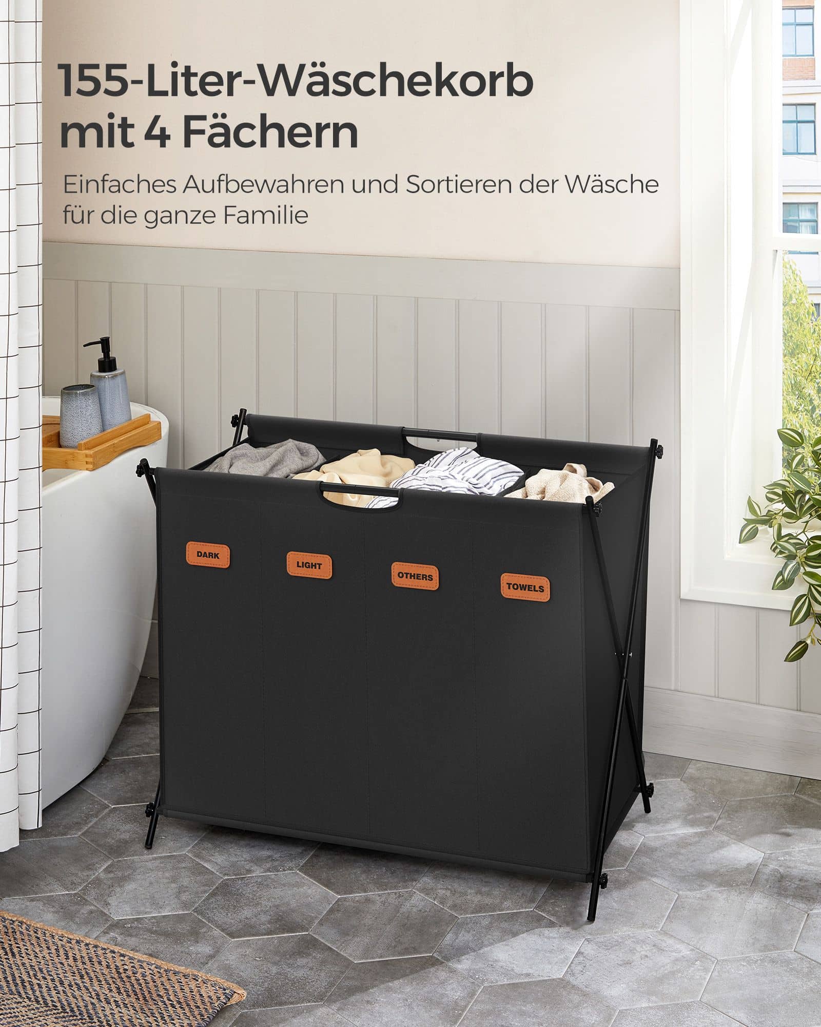 Wäschekorb 155 Liter mit 4 Fächern tintenschwarz Wäschekorb 155 Liter mit 4 Fächern tintenschwarz