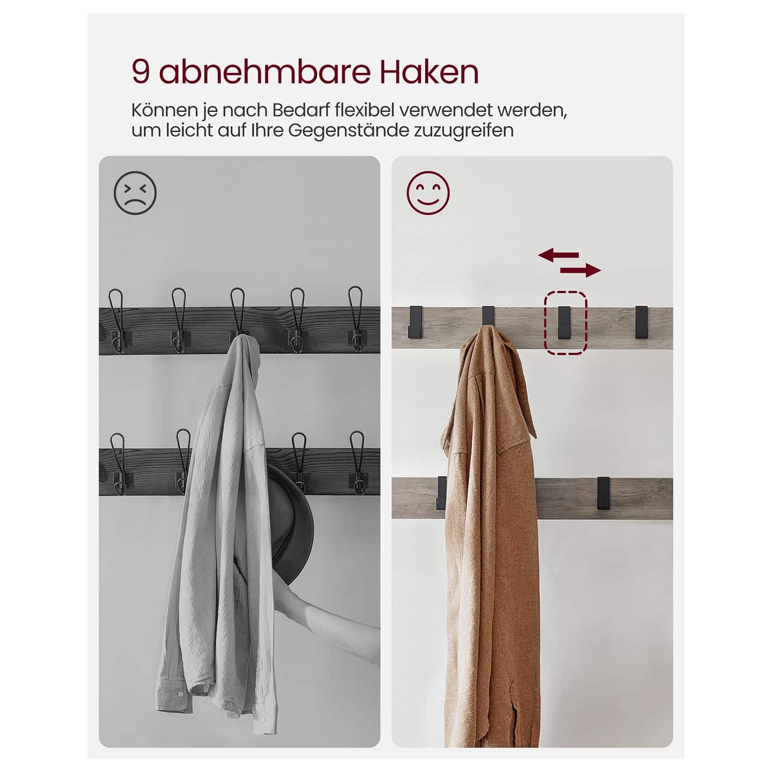 HSR400B02-5-de VASAGLE HSR400B02: Moderne Garderobe mit Sitzfläche und Schuhregal