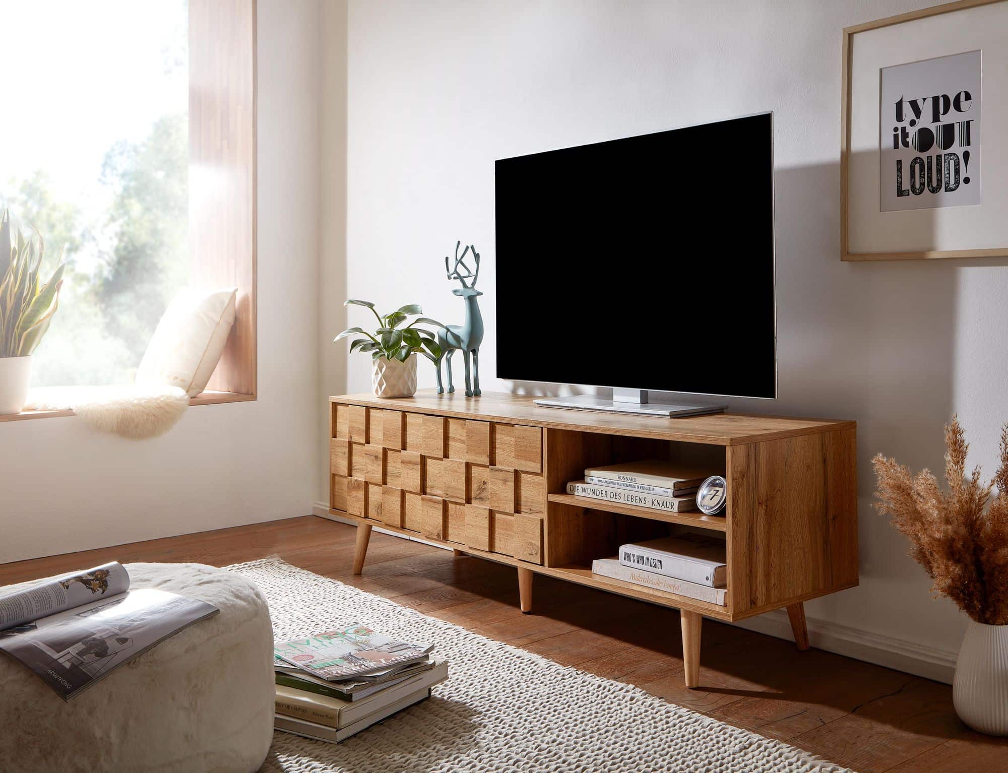 64670-Wohnling-Lowboard-TV-Board-160x40x51-cm-Eiche-WL6-578-WL6-578_5 Lowboard Holz Eiche-Dekor 160x51x40 cm TV-Kommode mit zwei Türen