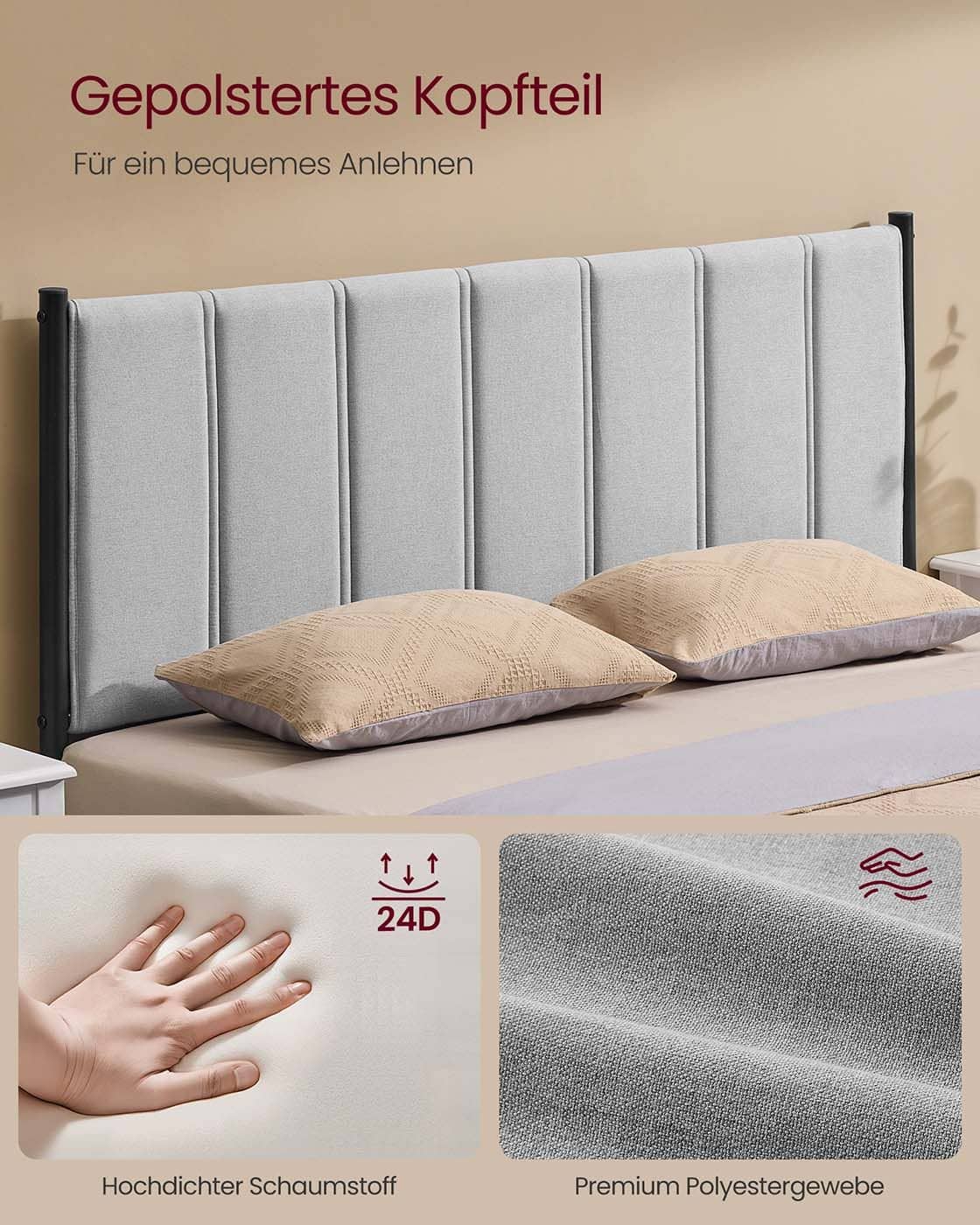 Doppelbettgestell 140 x 200 cm mit Stahl-Latten taubengrau Doppelbettgestell 140 x 200 cm mit Stahl-Latten taubengrau