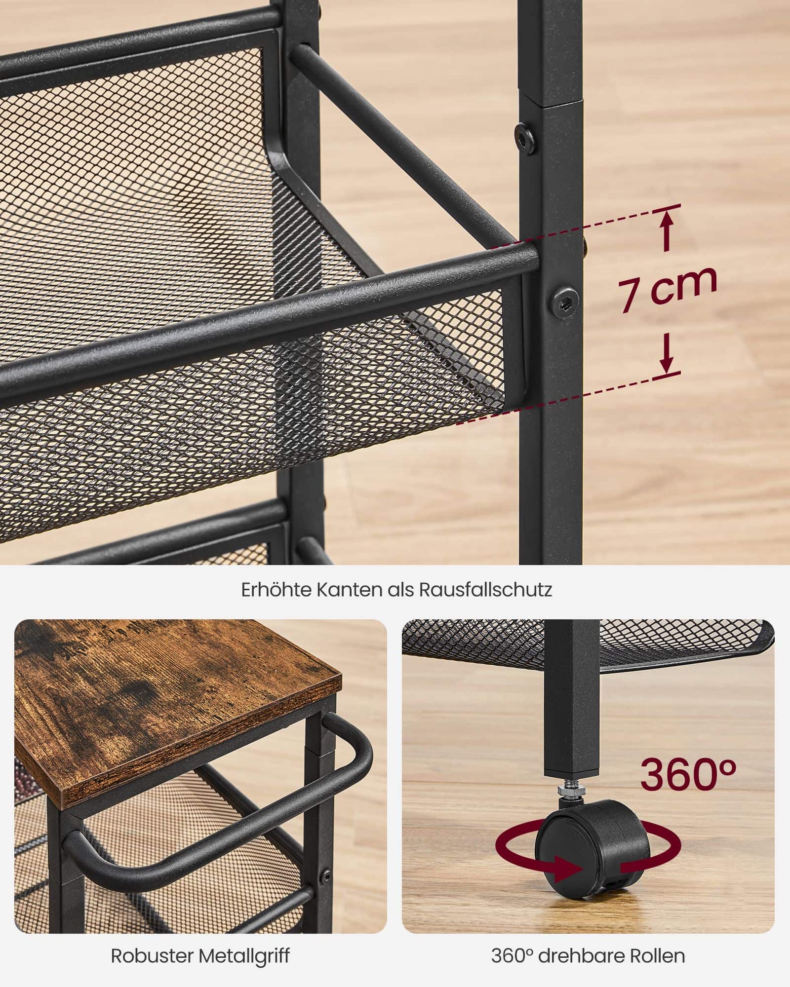 VASAGLE Rollwagen 5 Ebenen schmal Vintagebraun-Schwarz VASAGLE Rollwagen 5 Ebenen schmal Vintagebraun-Schwarz