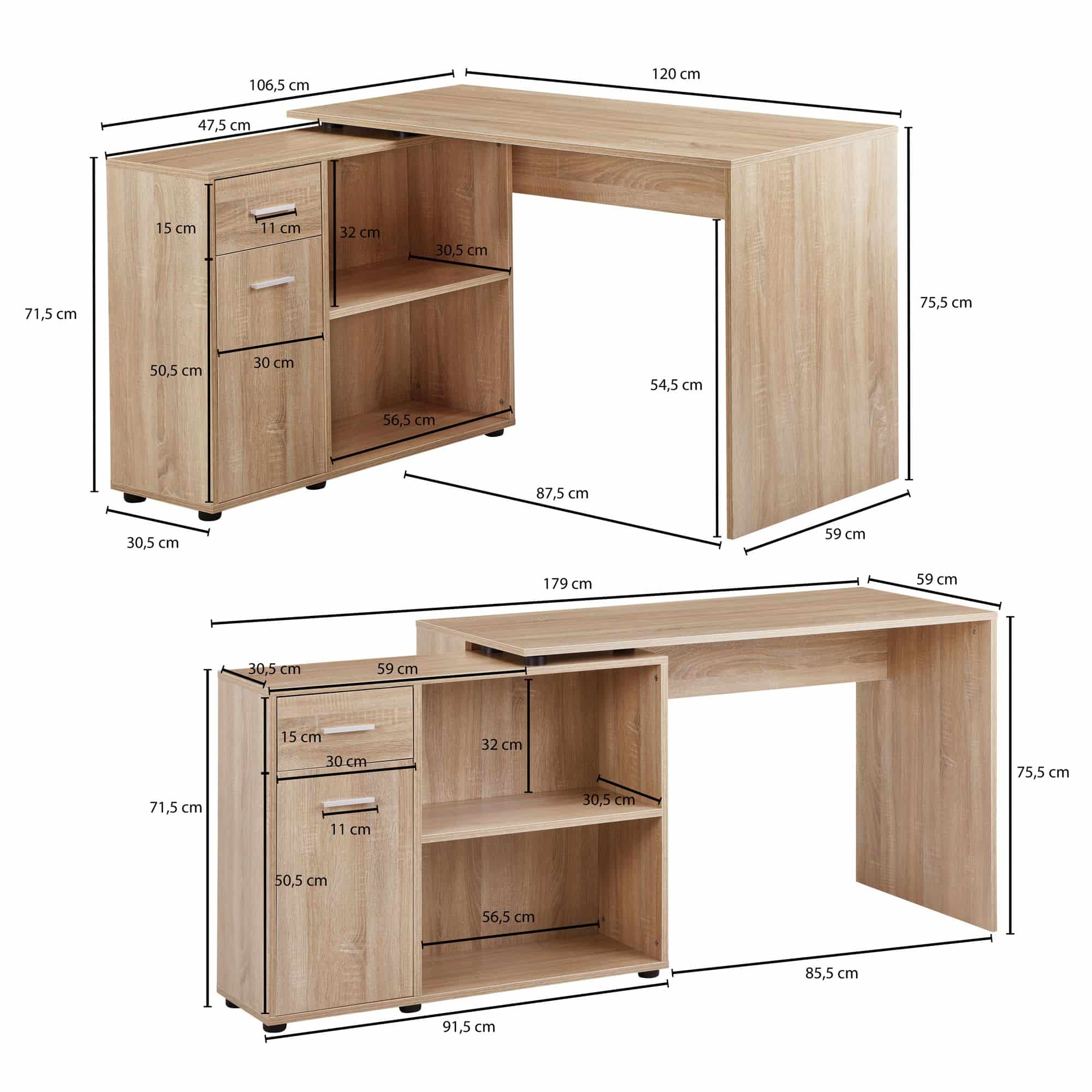 45940-WOHNLING-Design-Schreibtisch-mit-Regal-Eckschreibtisch-Sonoma-Moderner-Buerotisch-Computertisch-Arbeitszimmer-Winkelschreibtisch-Home-Office-WL5-304-WL5-304 Design Eckschreibtisch mit Regal Sonoma 120 x 75,5 x 106,5 cm