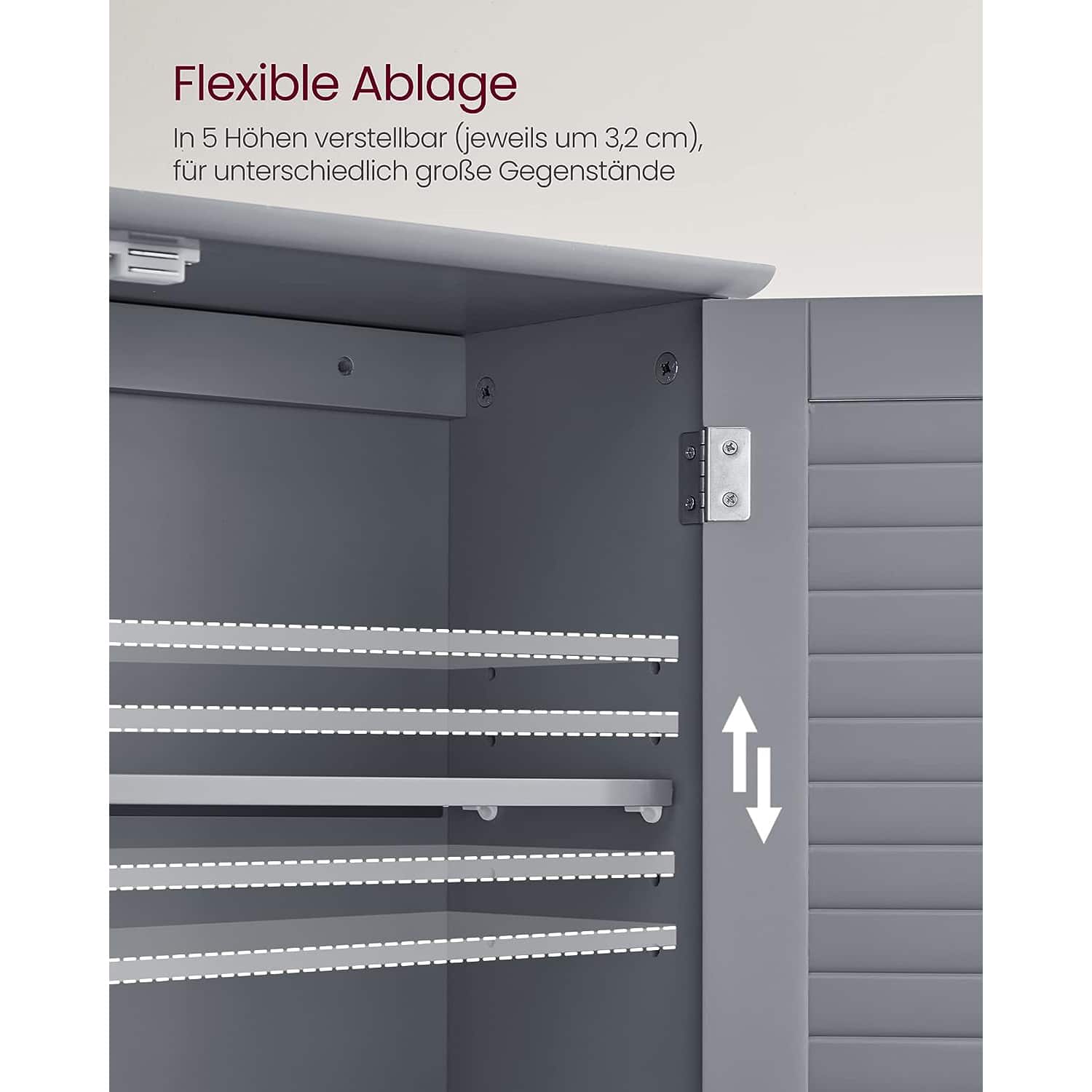 Badezimmerschrank mit verstellbarem Einlegeboden und Lamellentüren Badezimmerschrank mit verstellbarem Einlegeboden und Lamellentüren