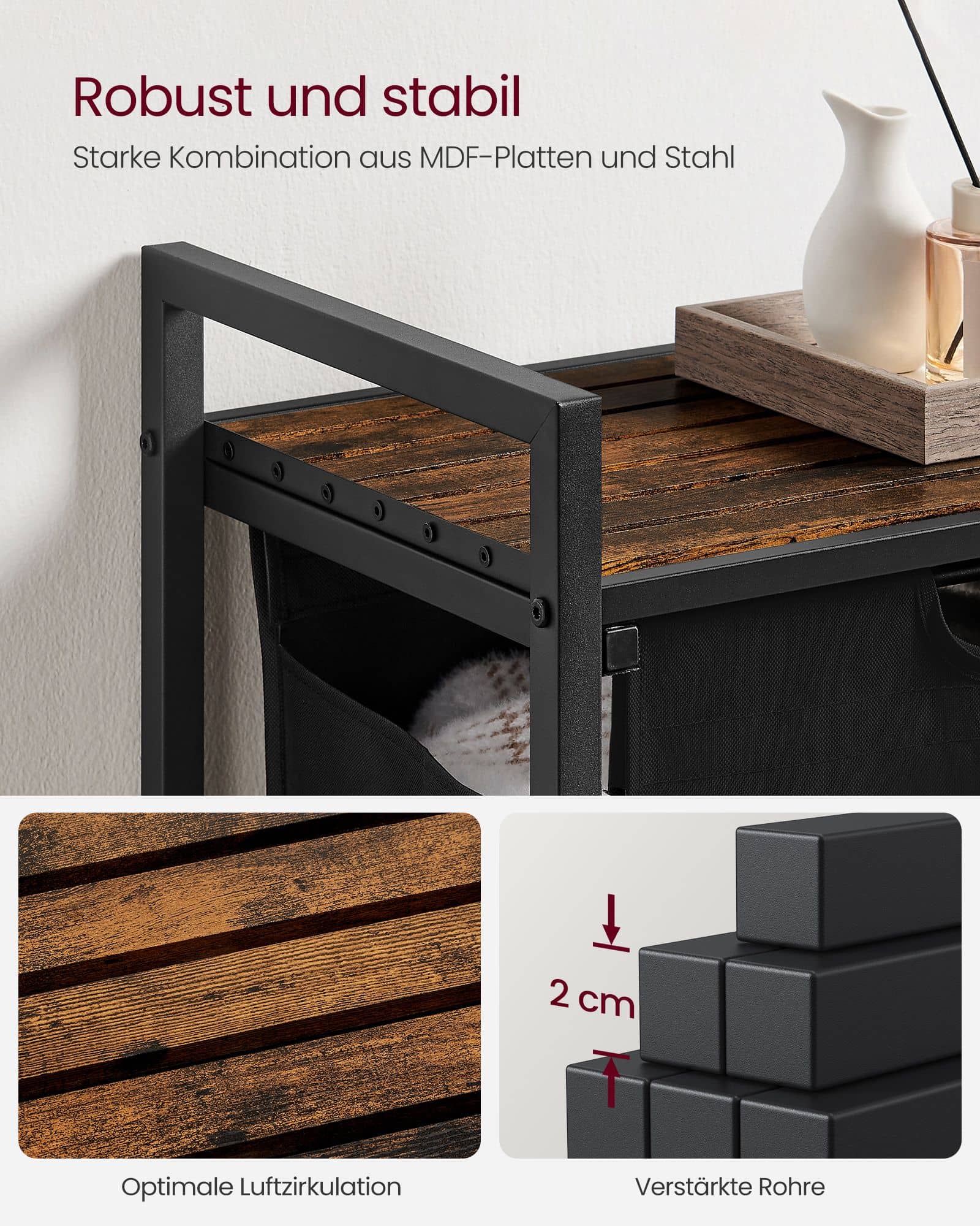 Wäschesammler mit Ablage vintagebraun-schwarz