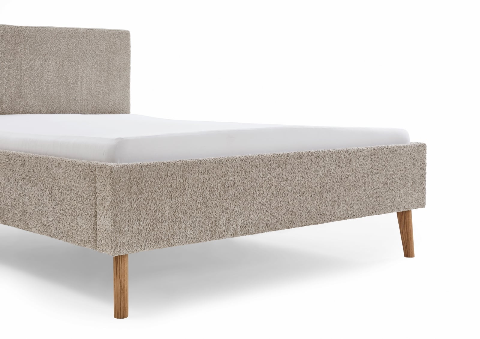 Polsterbett Kreta by Meise – Modernes Bettgestell mit Stoffbezug in Taupe, Kopfteil glatt, Holzfüße eichenfarbig, 140x200 cm Polsterbett Kreta by Meise – Modernes Bettgestell mit Stoffbezug in Taupe, Kopfteil glatt, Holzfüße eichenfarbig, 140x200 cm