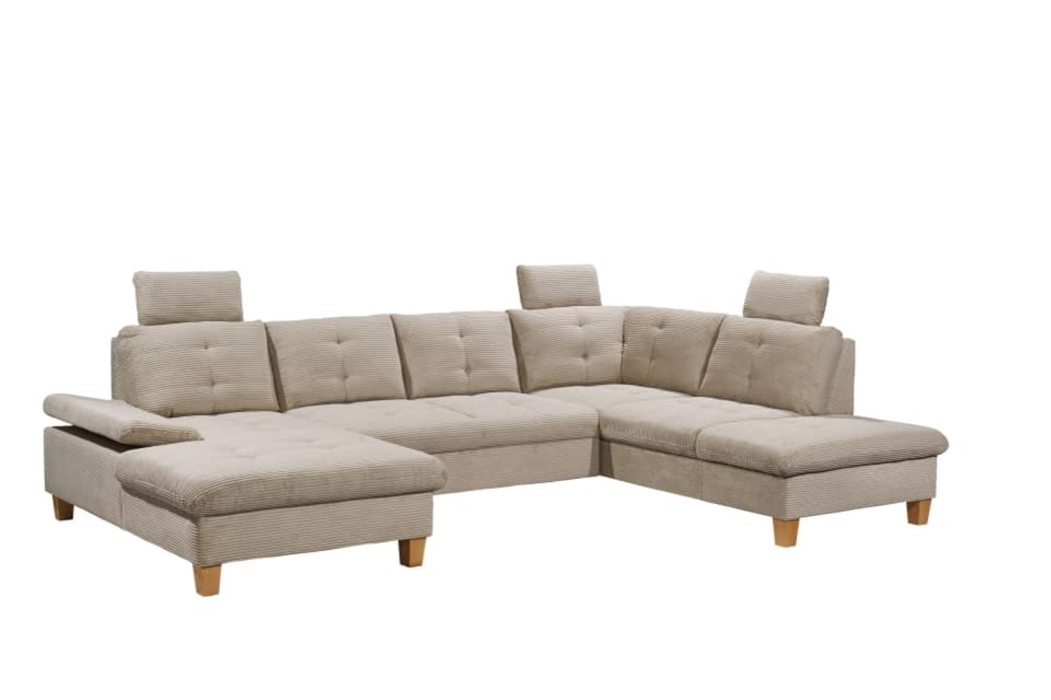 Wohnlandschaft "Ascot" von Ed Exciting Design in Breitcord mit Schlaffunktion, Bettkasten und variabler Kopfstütze