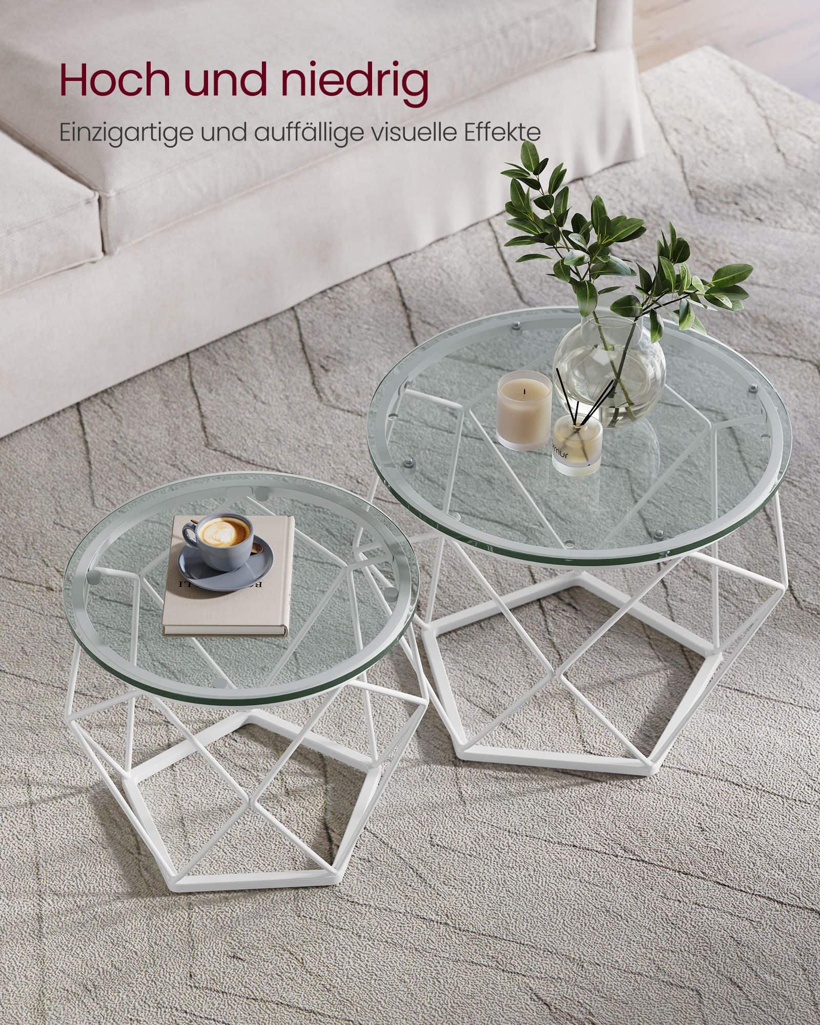 Wohnzimmertisch 2er Set modern transparent-wolkenweiß Wohnzimmertisch 2er Set modern transparent-wolkenweiß