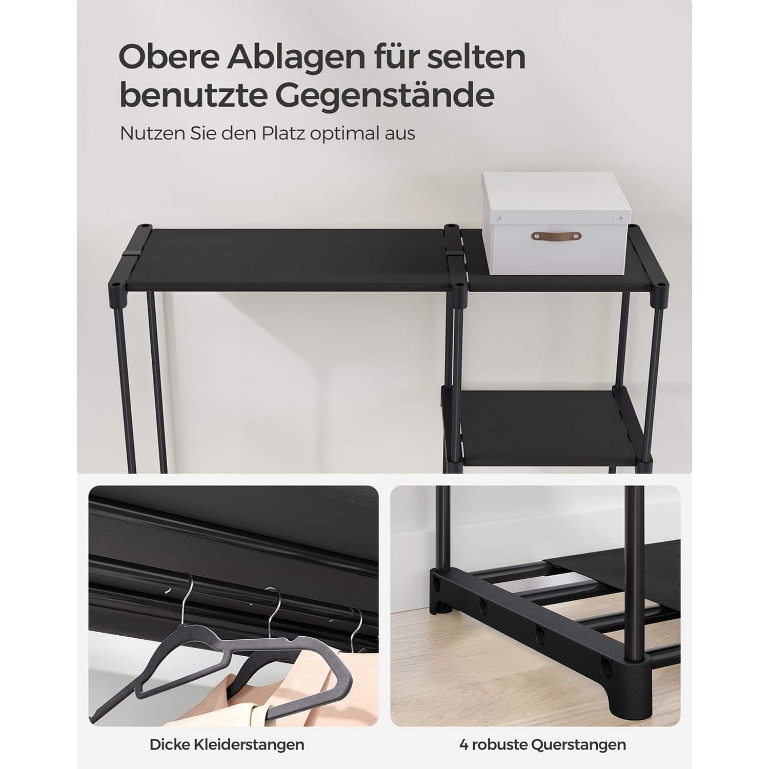 Kleiderschrank offen mit Kleiderstangen 43 x 124 x 182 cm schwarz