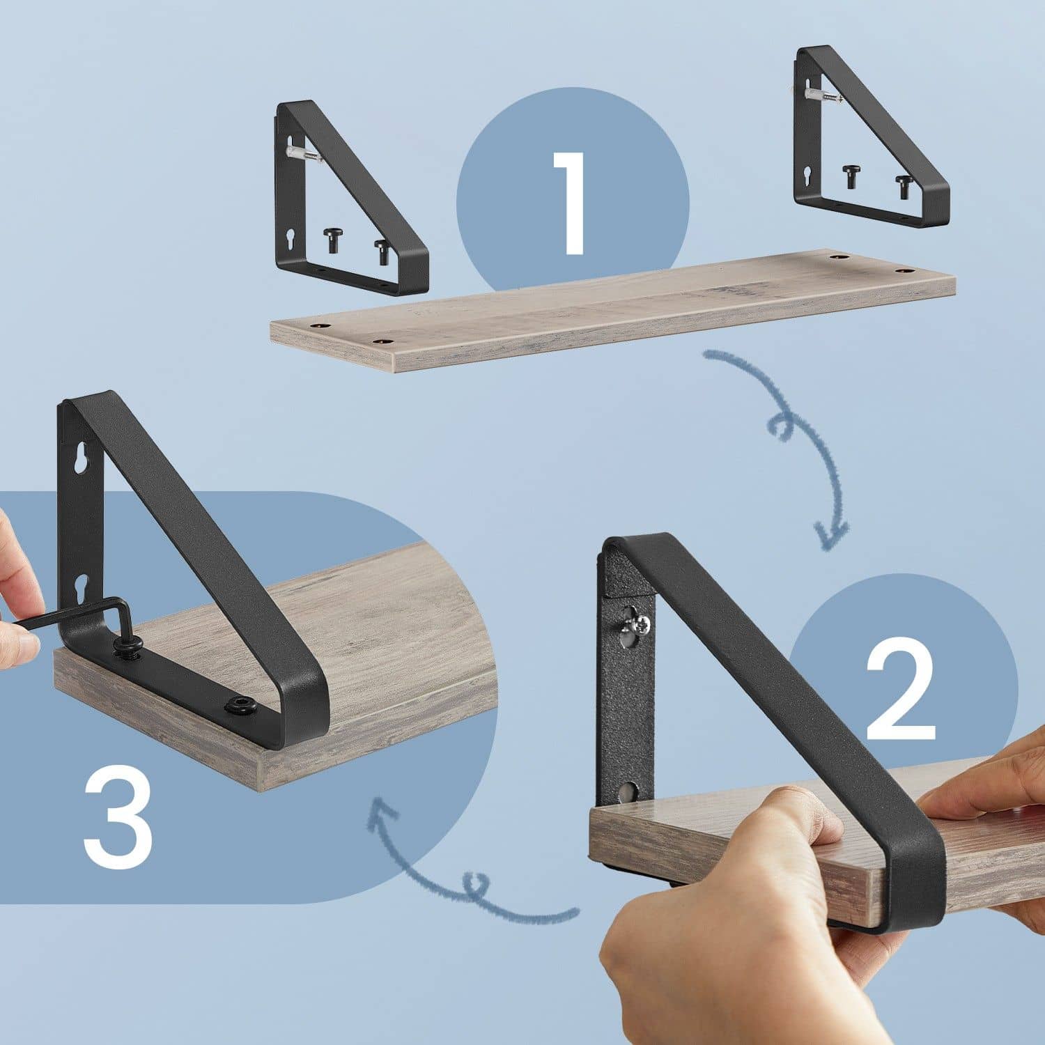VASAGLE Wandregal, Schweberegal, 3er Set