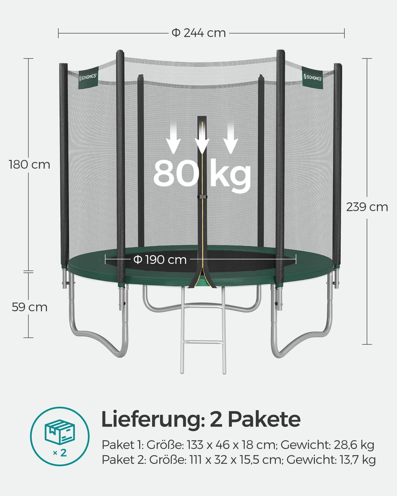Trampolin Ø 244 cm mit Netz für Garten dunkelgrün-STR081C01