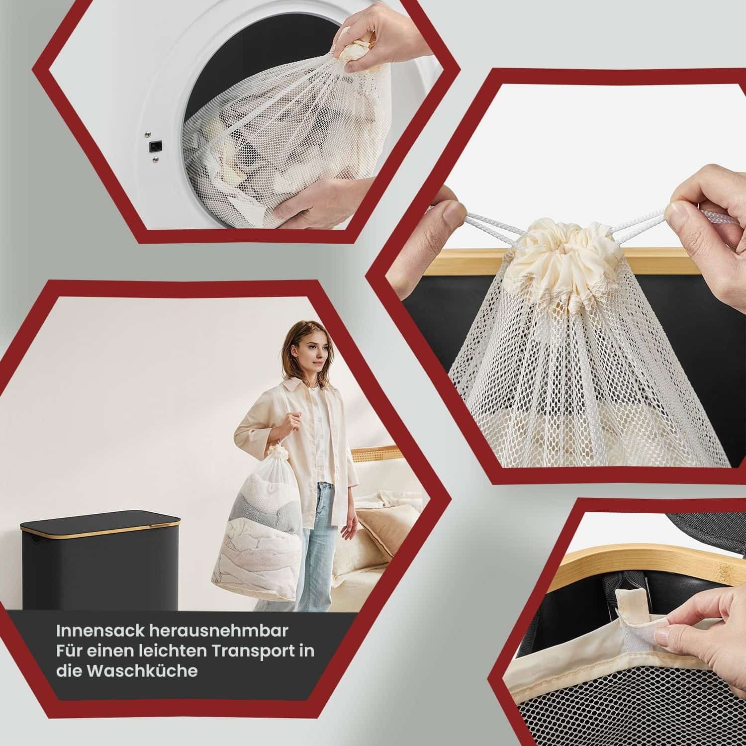 Wäschekorb 3 Fächer, Wäschesammler mit Deckel, 150 L Wäschekorb 3 Fächer, Wäschesammler mit Deckel, 150 L