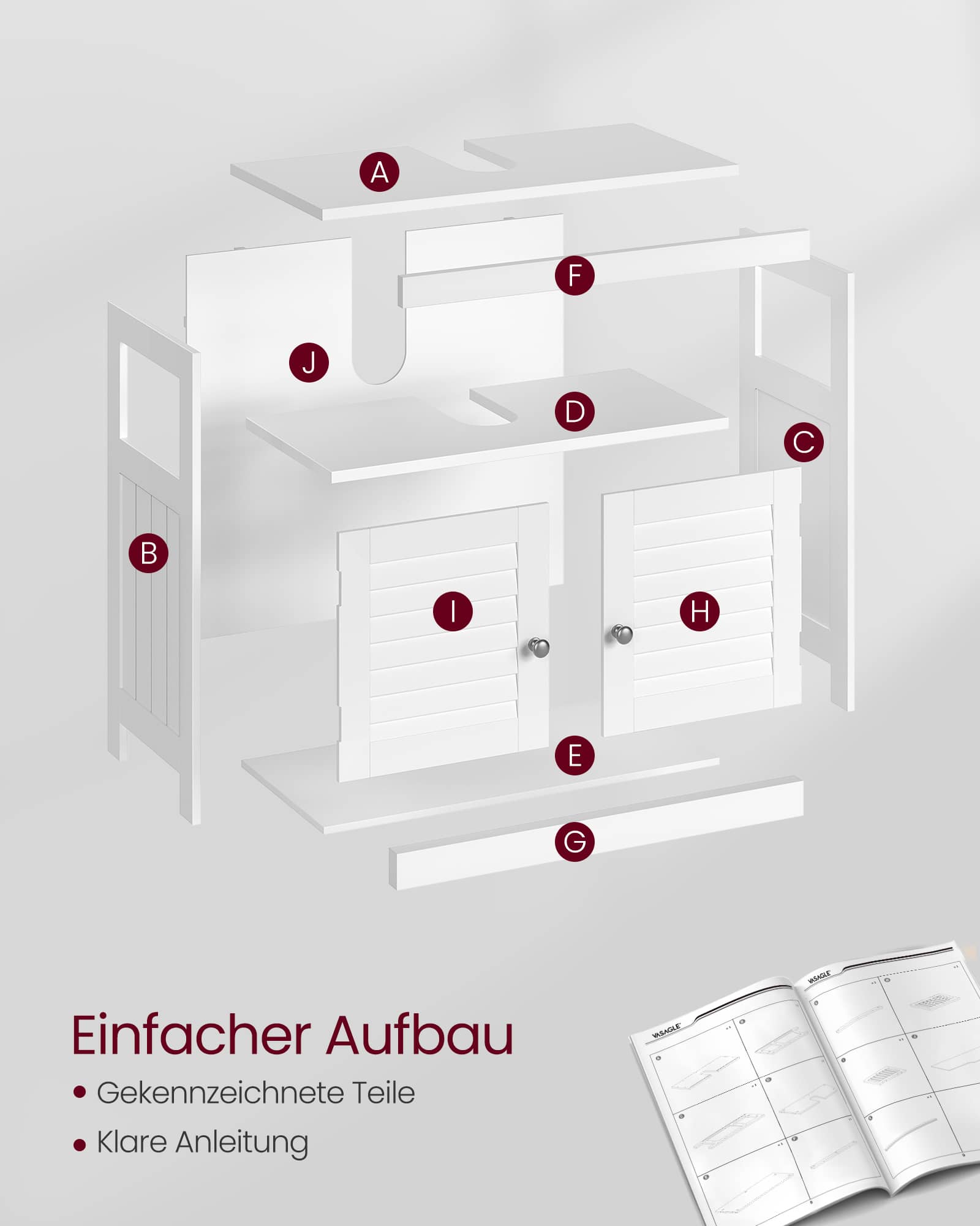 Waschbeckenschrank mit Lamellentüren-BBC02WT Waschbeckenschrank mit Lamellentüren-BBC02WT
