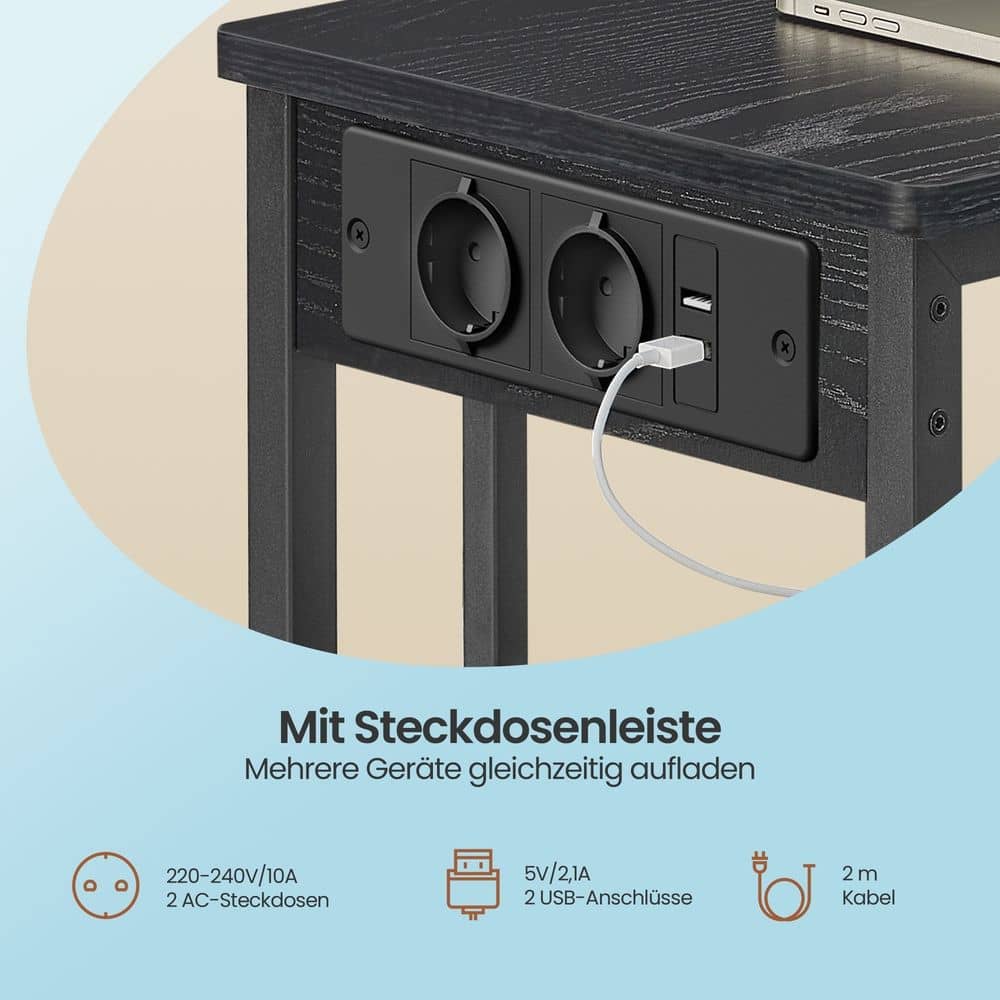 Beistelltisch, c-förmiger Nachttisch mit Ladestation, für kleine Räume