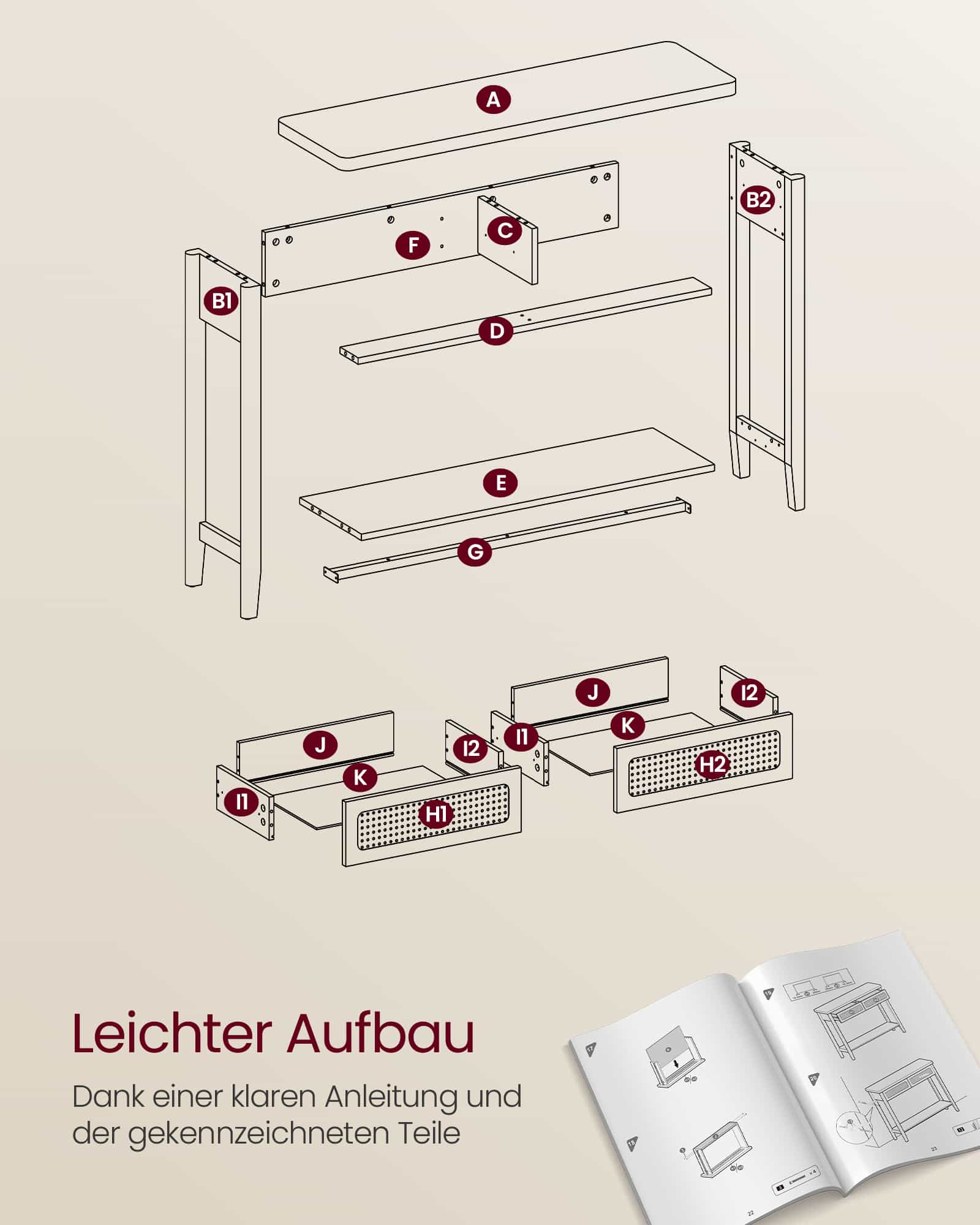 Konsolentisch mit 2 Schubladen Boho-Stil Konsolentisch mit 2 Schubladen Boho-Stil