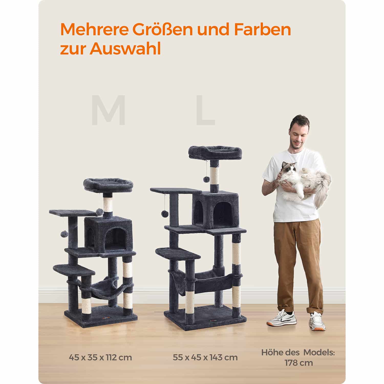 Kratzbaum 112 cm mit Plattformen und Hängematte rauchgrau-B34PCT261G01 Kratzbaum 112 cm mit Plattformen und Hängematte rauchgrau-B34PCT261G01