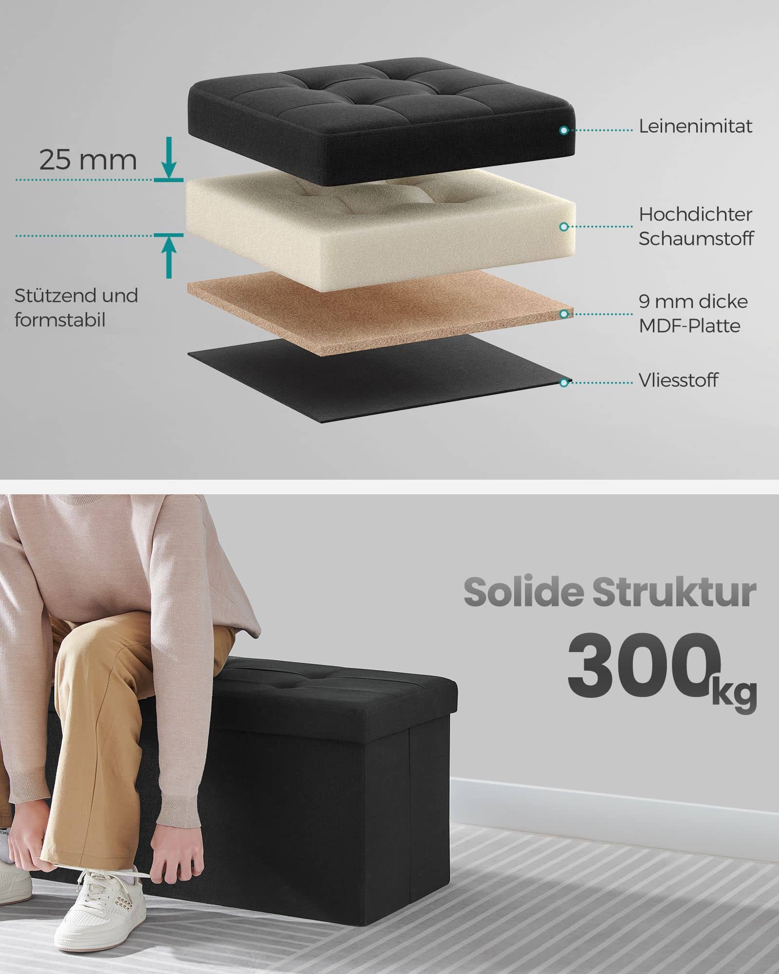 Sitzbank mit Stauraum 38 x 110 x 38 cm tintenschwarz Sitzbank mit Stauraum 38 x 110 x 38 cm tintenschwarz