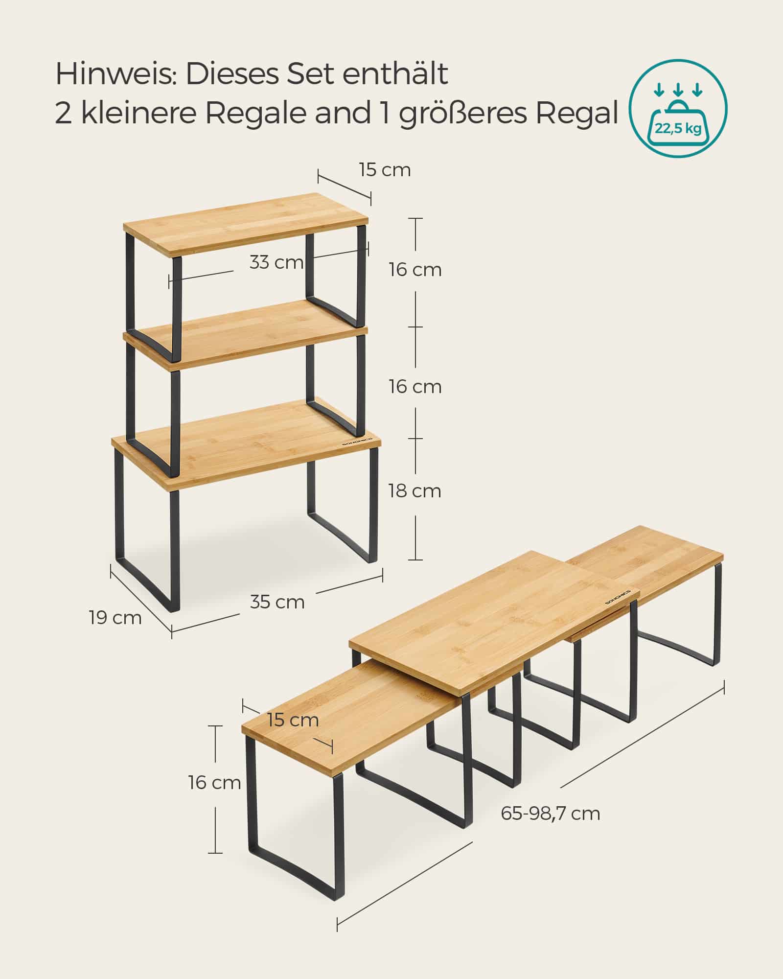 Gewürzregal 3er Set aus Metall und Bambus tintenschwarz-naturbeige Gewürzregal 3er Set aus Metall und Bambus tintenschwarz-naturbeige
