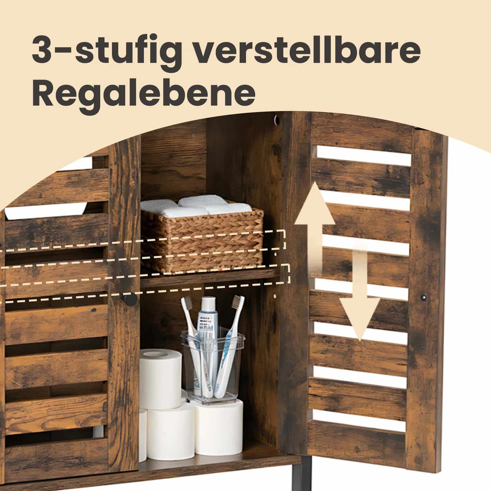 Aufbewahrungsschrank für Badezimmer, Waschbeckenunterschrank, mit 2 Lamellentüren