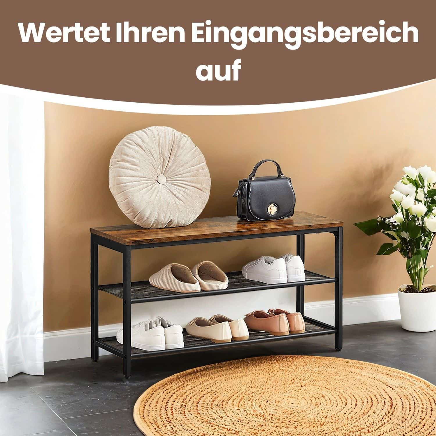 Schuhbank mit 2 Gitterablagen Industriestil Schuhbank mit 2 Gitterablagen Industriestil