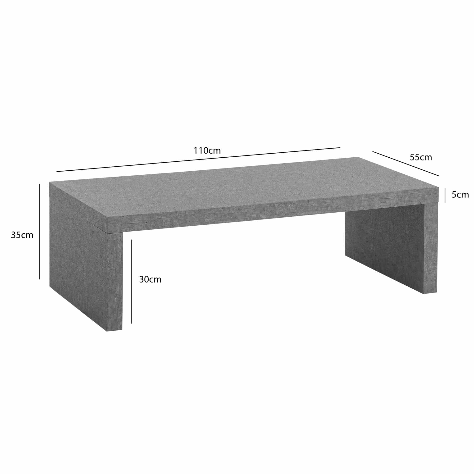 Couchtisch 110x55x35 cm Grau Sofatisch in Beton-Optik Zeitlos