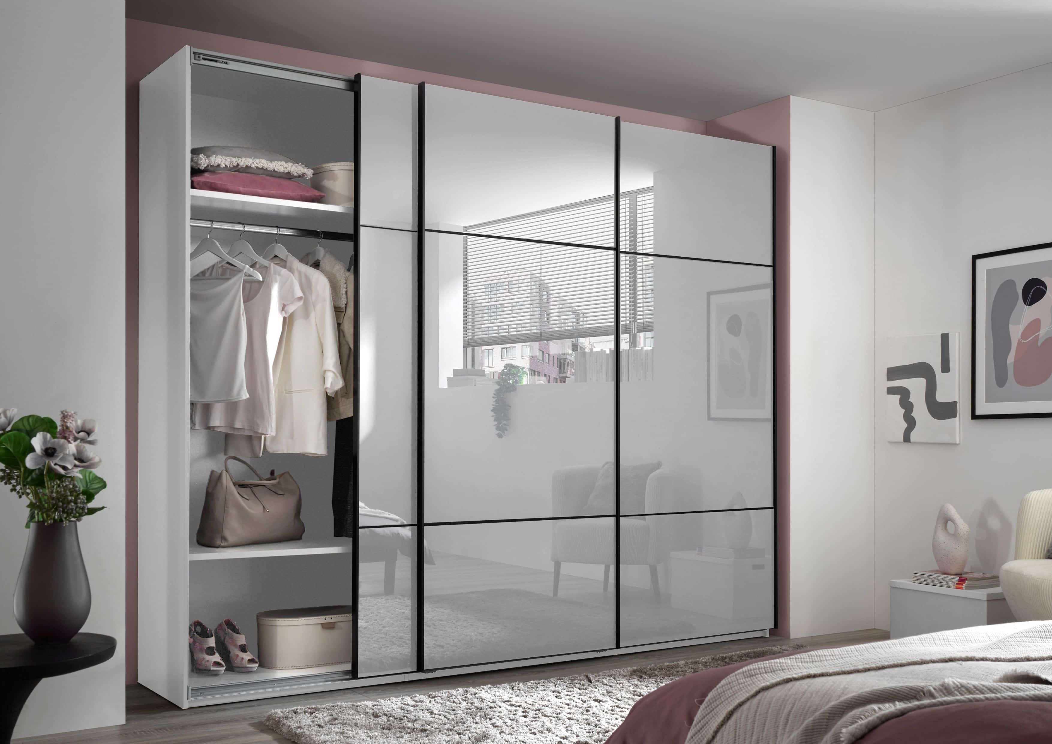 Kleiderschrank Minda mit Glastüren weiß - viel Stauraum & edles Design für Ihr Schlafzimmer 