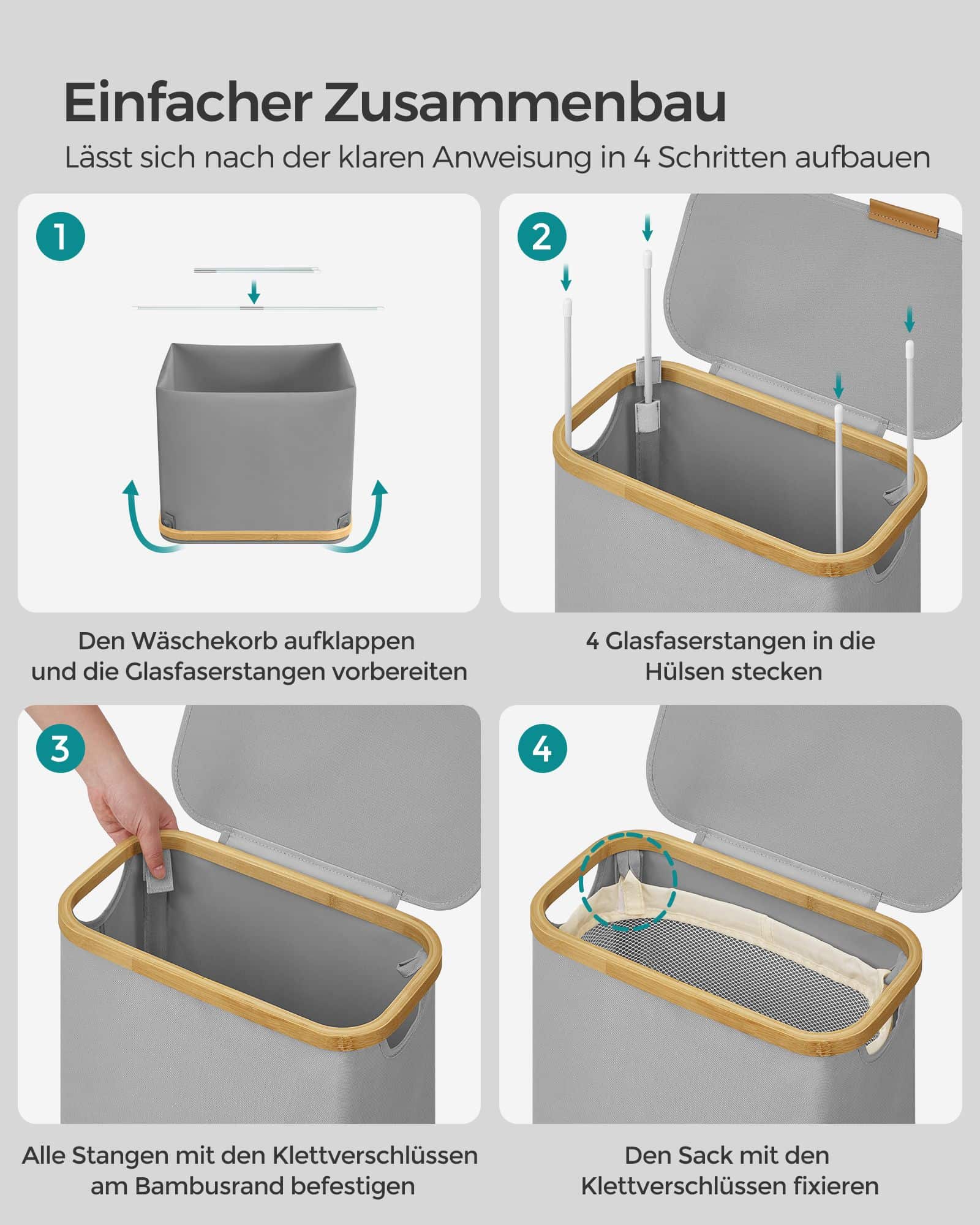 Wäschekorb 60 Liter mit Deckel grau Wäschekorb 60 Liter mit Deckel grau