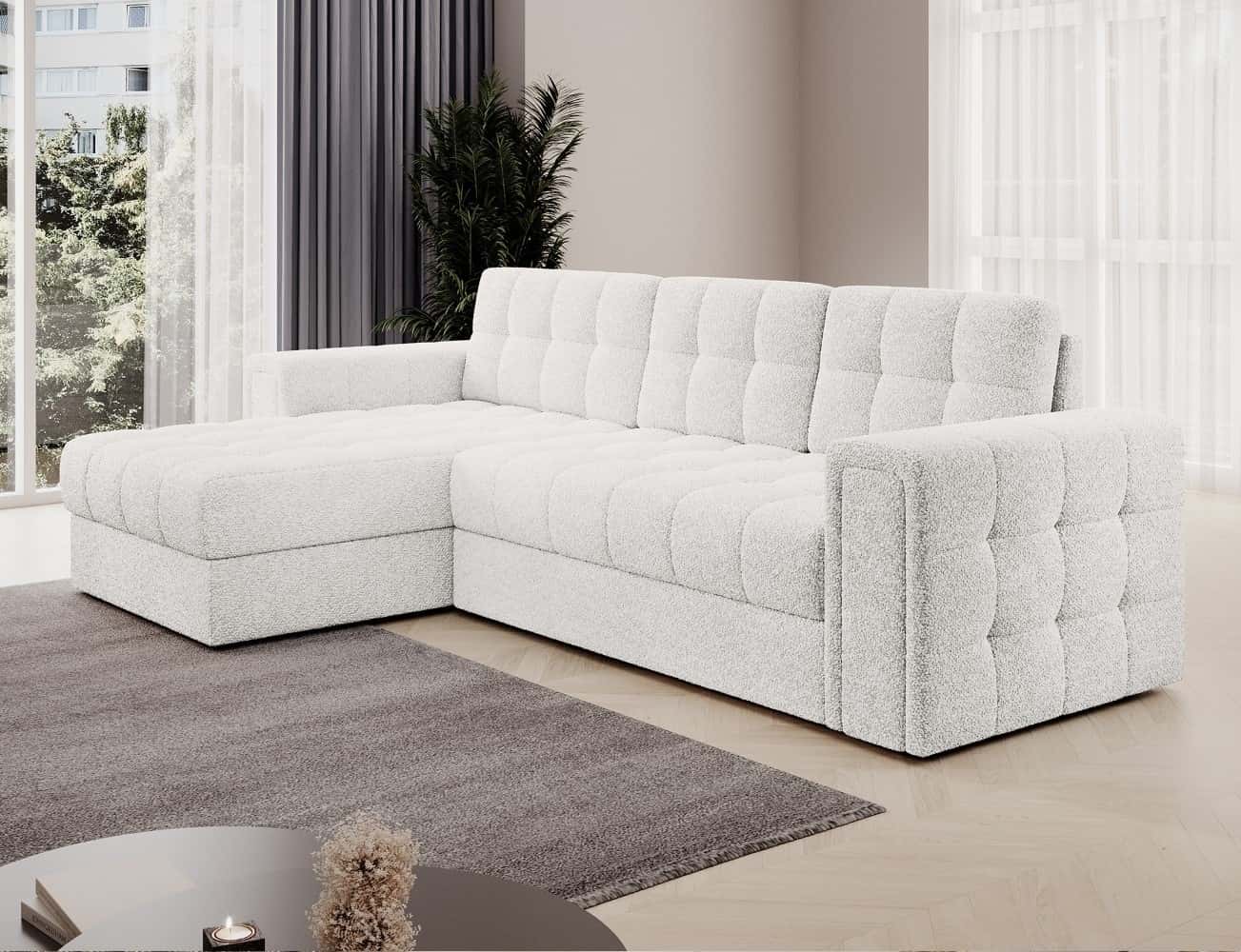 Ecksofa Blenvi Weiß mit Schlaffunktion & Bettkasten | Royal | Eltap | beidseitig montierbar