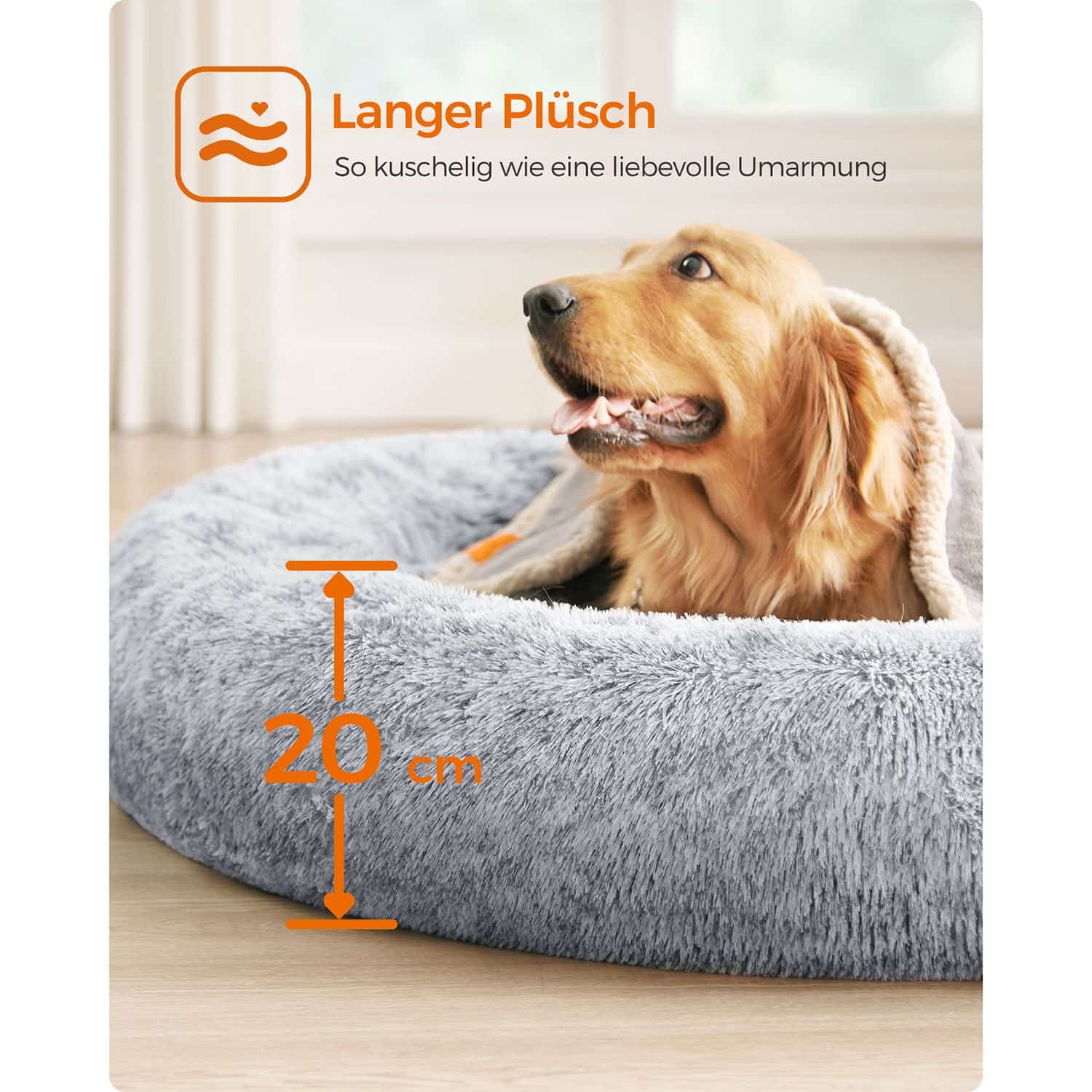 Flauschiges Hundebett Ø 120 cm hellgrau-PGW043G01 Flauschiges Hundebett Ø 120 cm hellgrau-PGW043G01