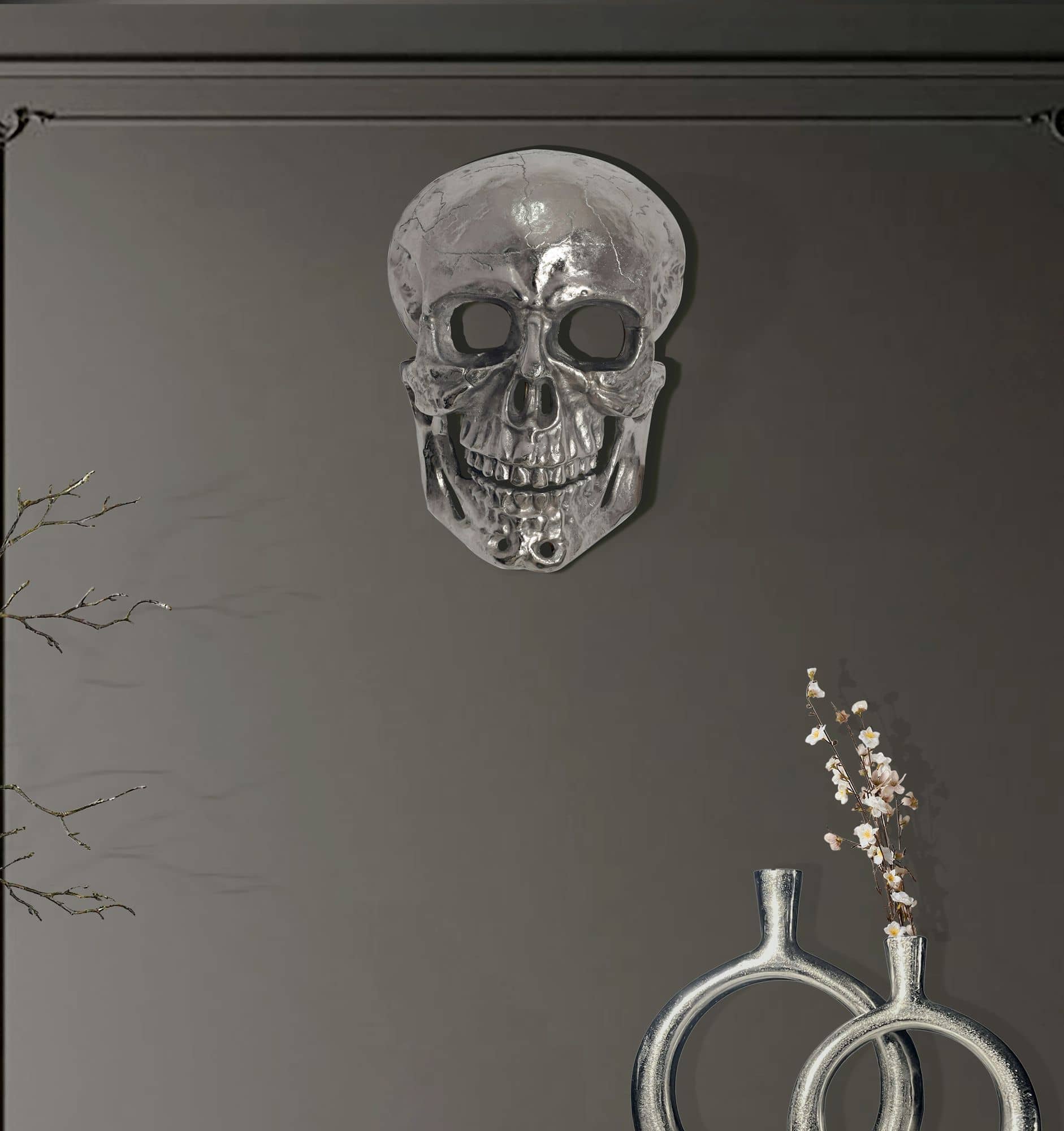 Wanddeko Totenkopf Aluminium Silber 41 cm Schädel Groß