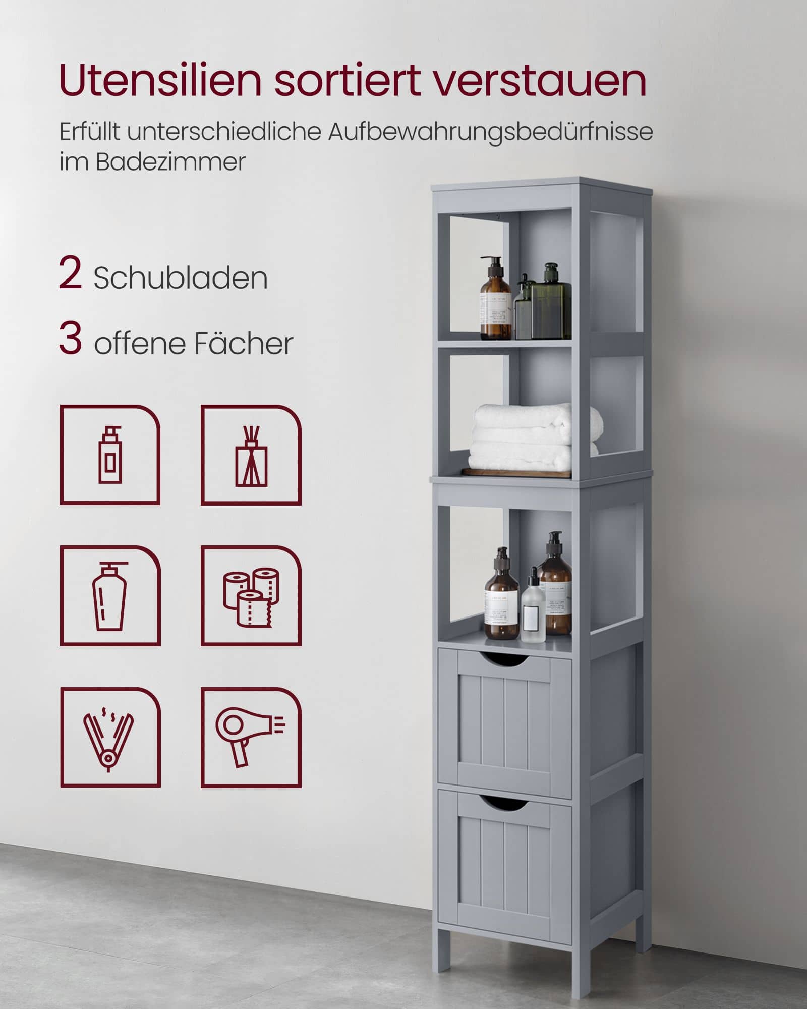 Hochschrank Badezimmer schmal stehend taubengrau Hochschrank Badezimmer schmal stehend taubengrau