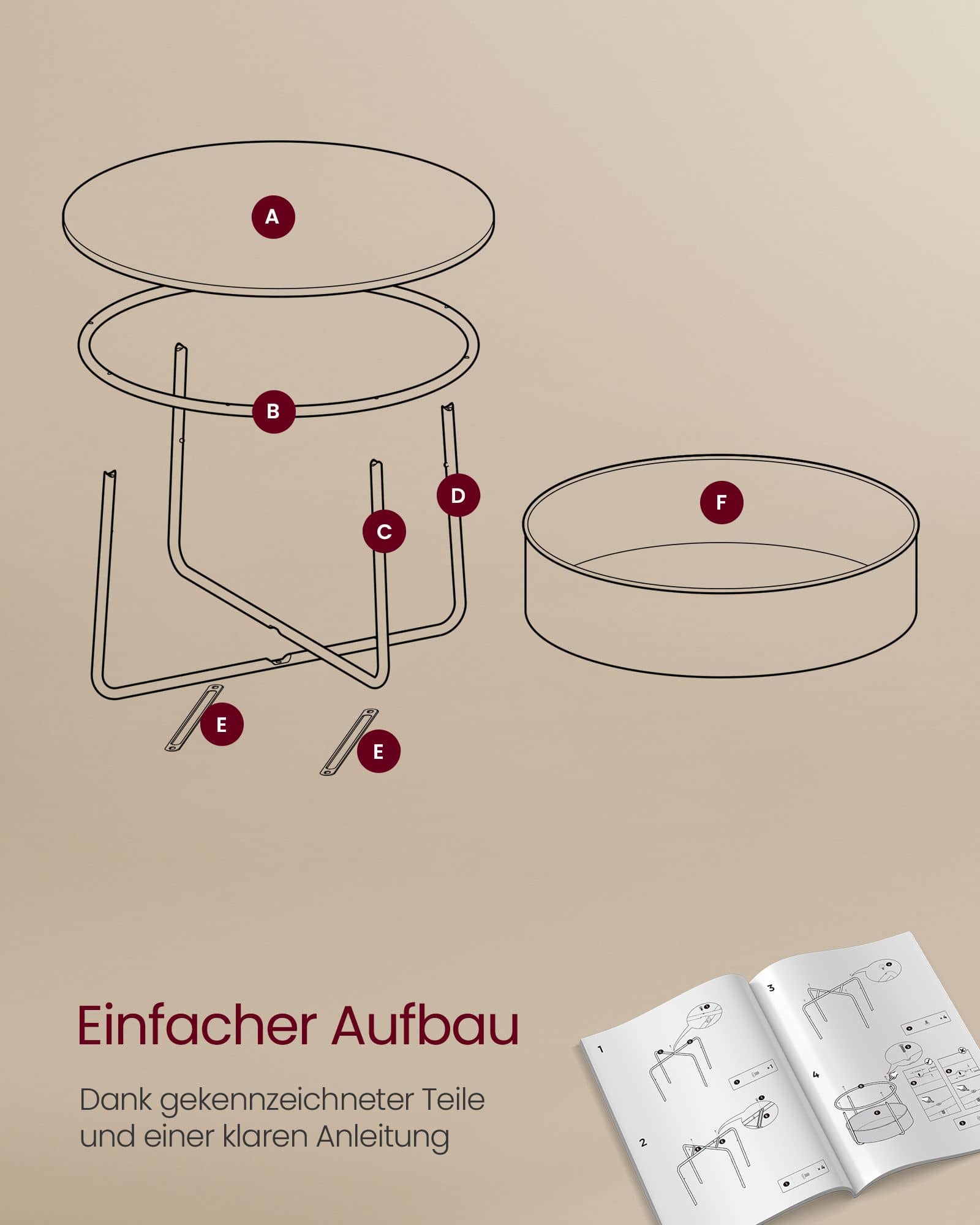 Couchtisch mit Korb aus Stoff mattweiß-kamelbraun Couchtisch mit Korb aus Stoff mattweiß-kamelbraun