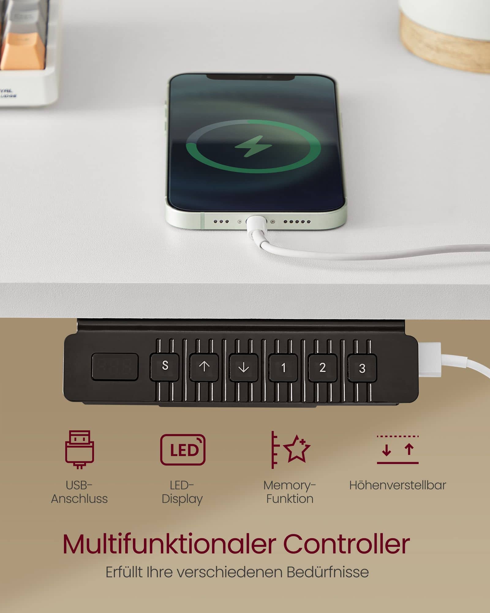 Schreibtisch höhenverstellbar mit Monitorständer wolkenweiß