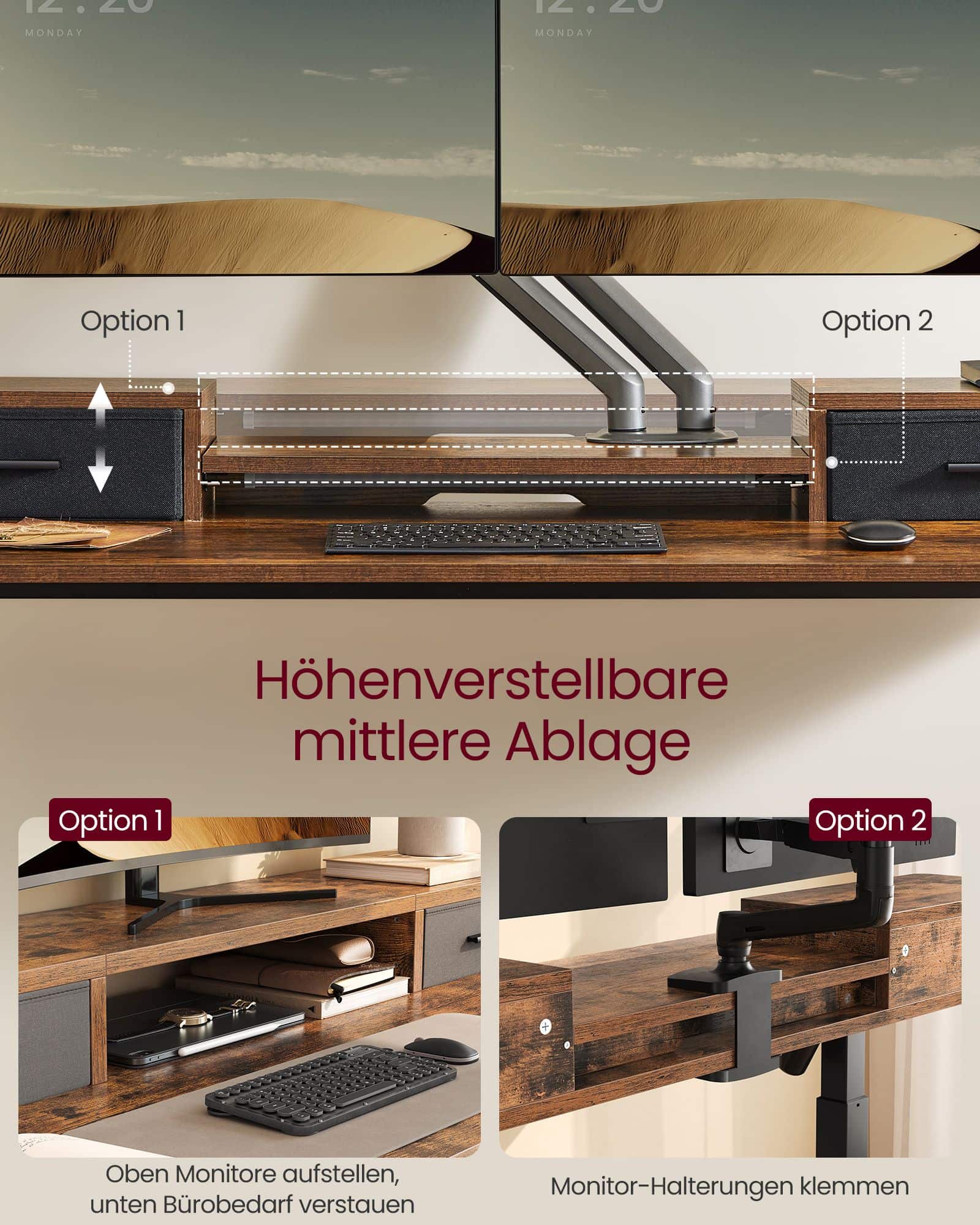 Schreibtisch Höhenverstellbar und elektrisch vintagebraun Schreibtisch Höhenverstellbar und elektrisch vintagebraun