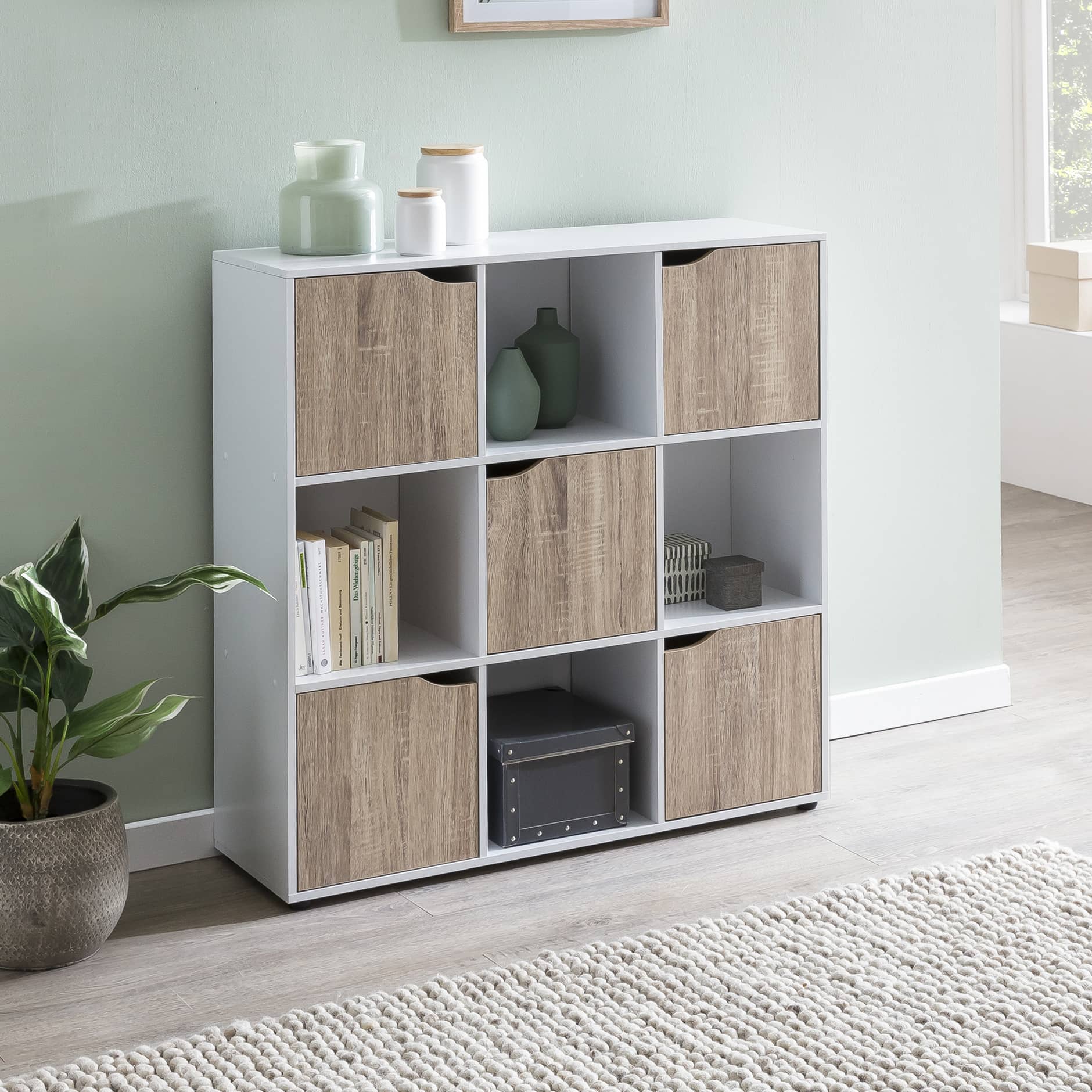 46372-WOHNLING-Sideboard-SOMA-Sonoma-88-8x29x90-5_1 Sideboard MASSA 89 x 91 x 29 cm Bücherregal mit 9 Fächern Sonoma
