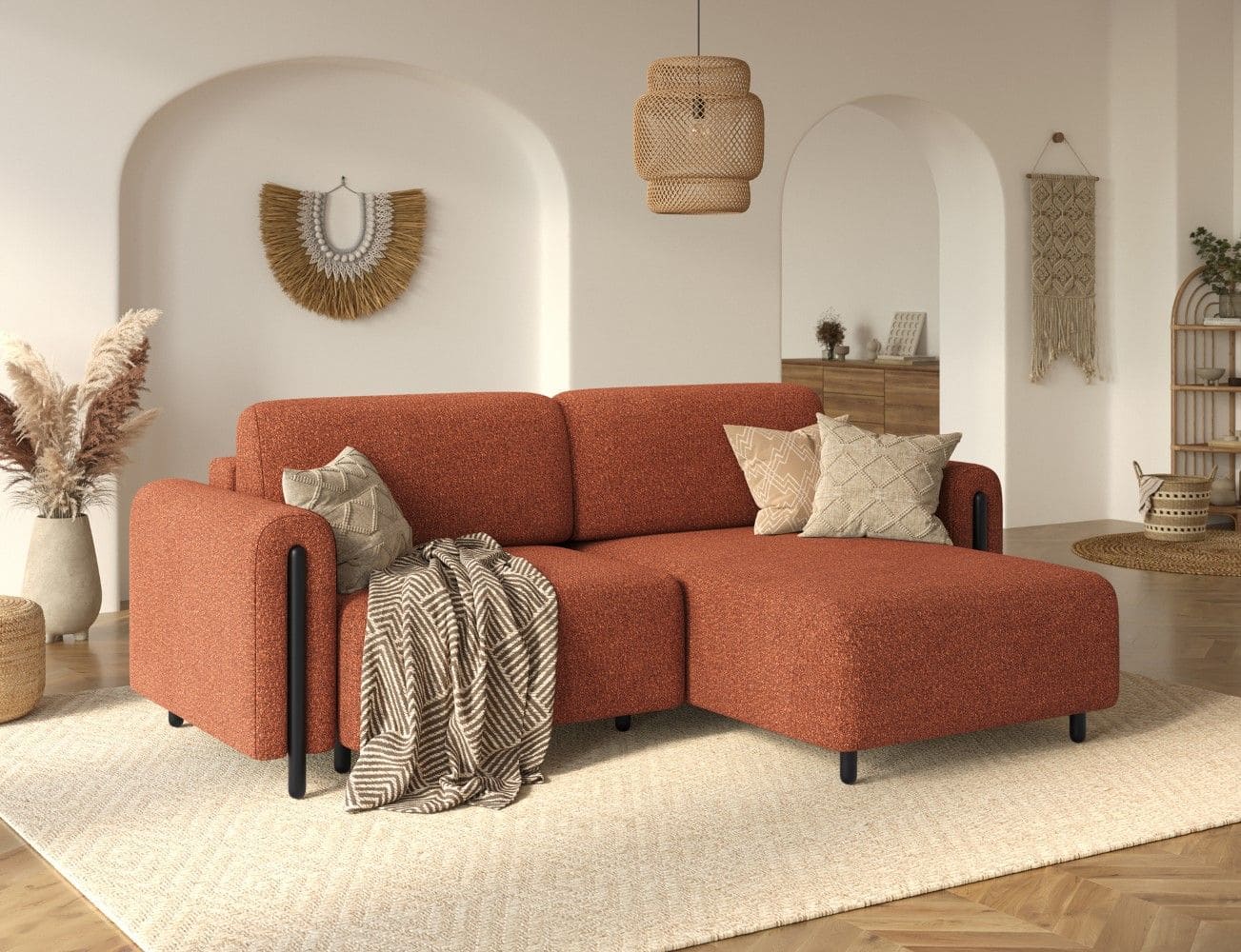 Ecksofa Acossta Jaffray Mikrofaser Ziegelrot mit Schlaffunktion