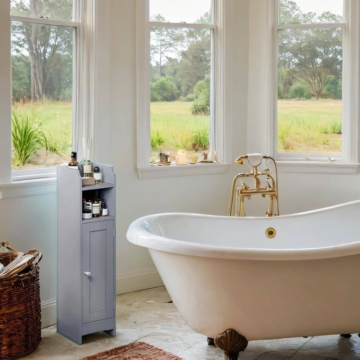 Badezimmerschrank klein, Badschrank schmal, stehend