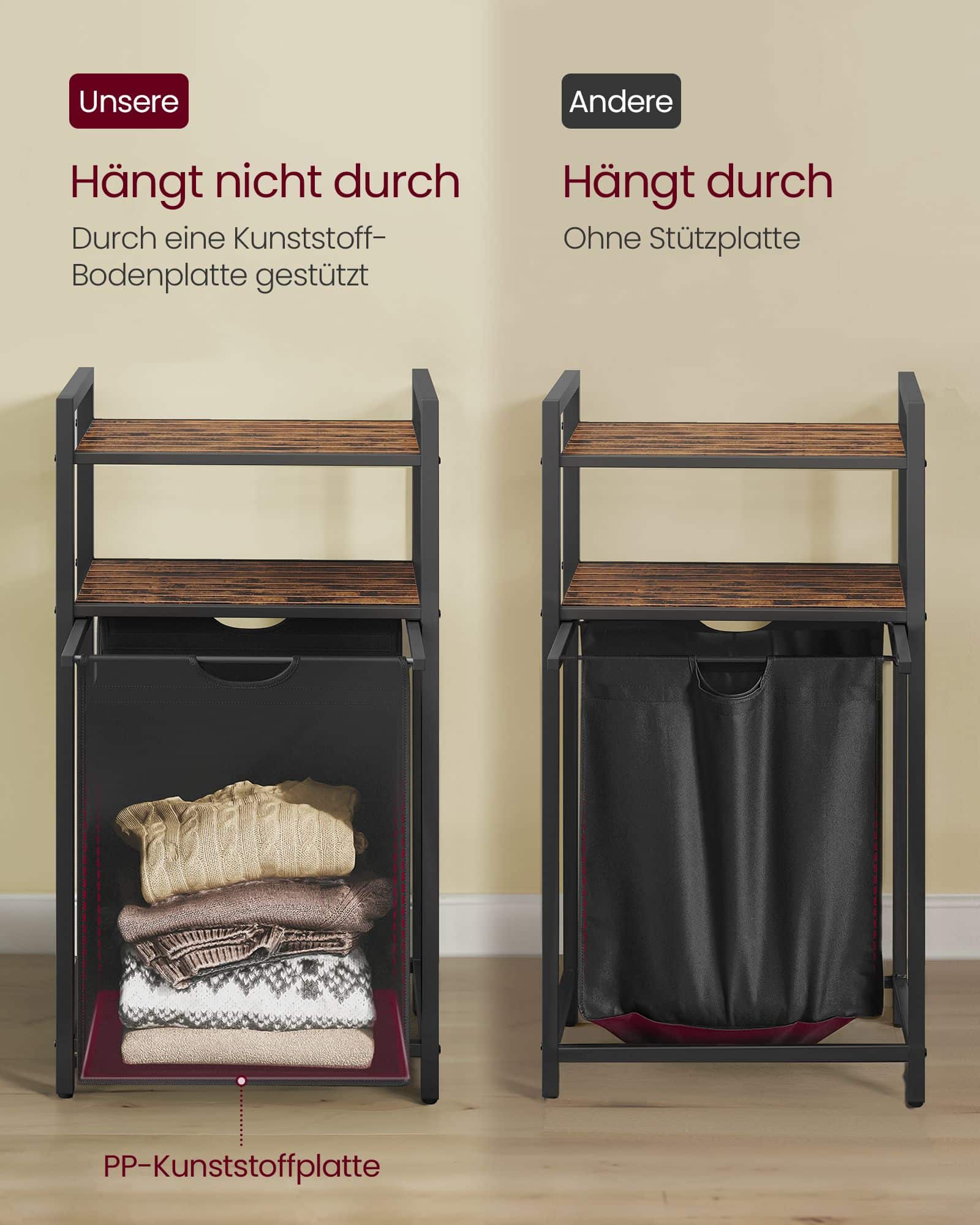 Wäschekorb mit 2 Ablagen 65 Liter vintagebraun-schwarz Wäschekorb mit 2 Ablagen 65 Liter vintagebraun-schwarz