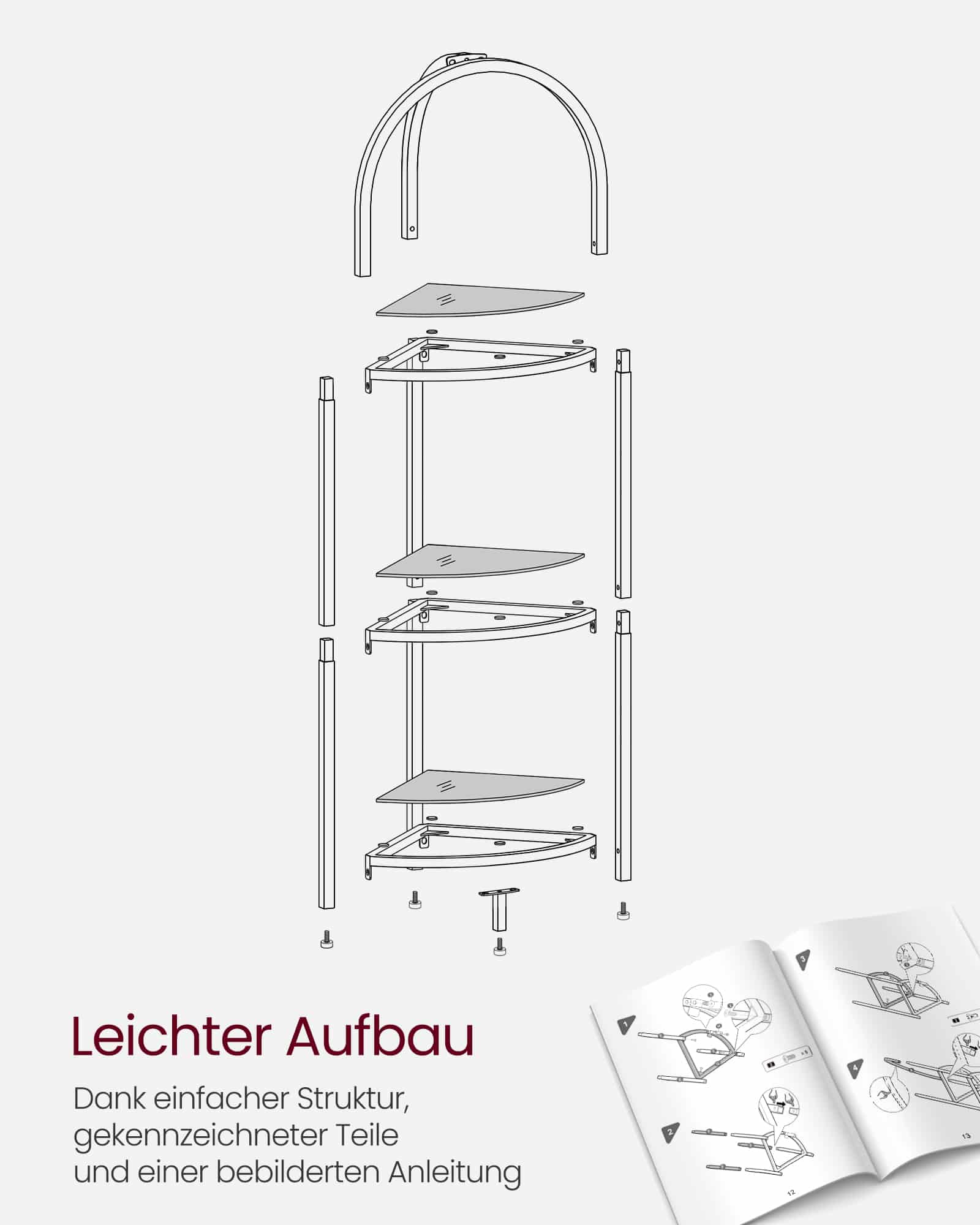 Eckregal 3 Ebenen mit Ablagen aus Hartglas Eckregal 3 Ebenen mit Ablagen aus Hartglas