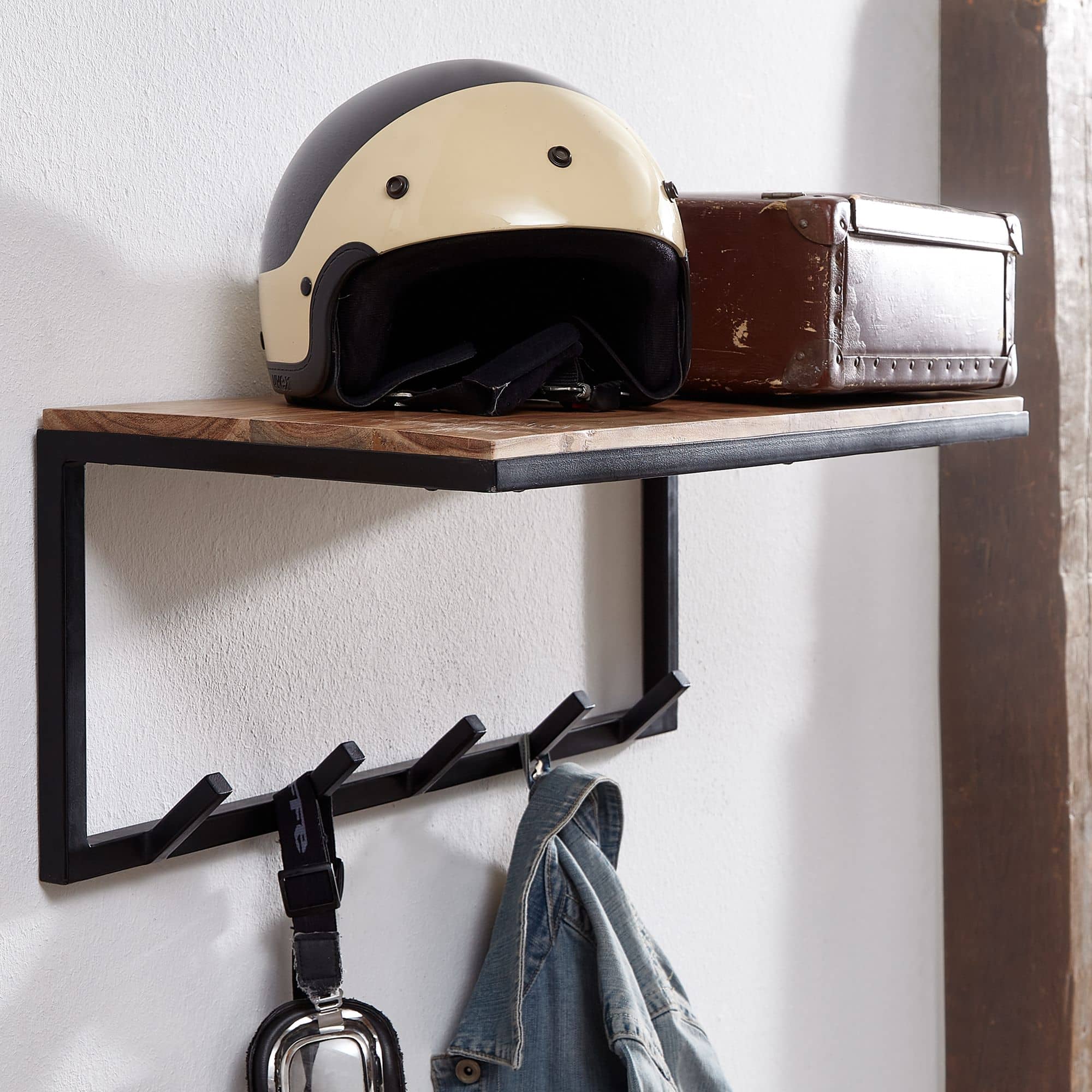 60522-Wohnling-Wandgarderobe-Akazie-70-X-30-X-27-cm-WL6-354-WL6-354_5ryoMikPlcPR82 Design Wandgarderobe Akazie Massivholz / Metall 70x27x30 cm