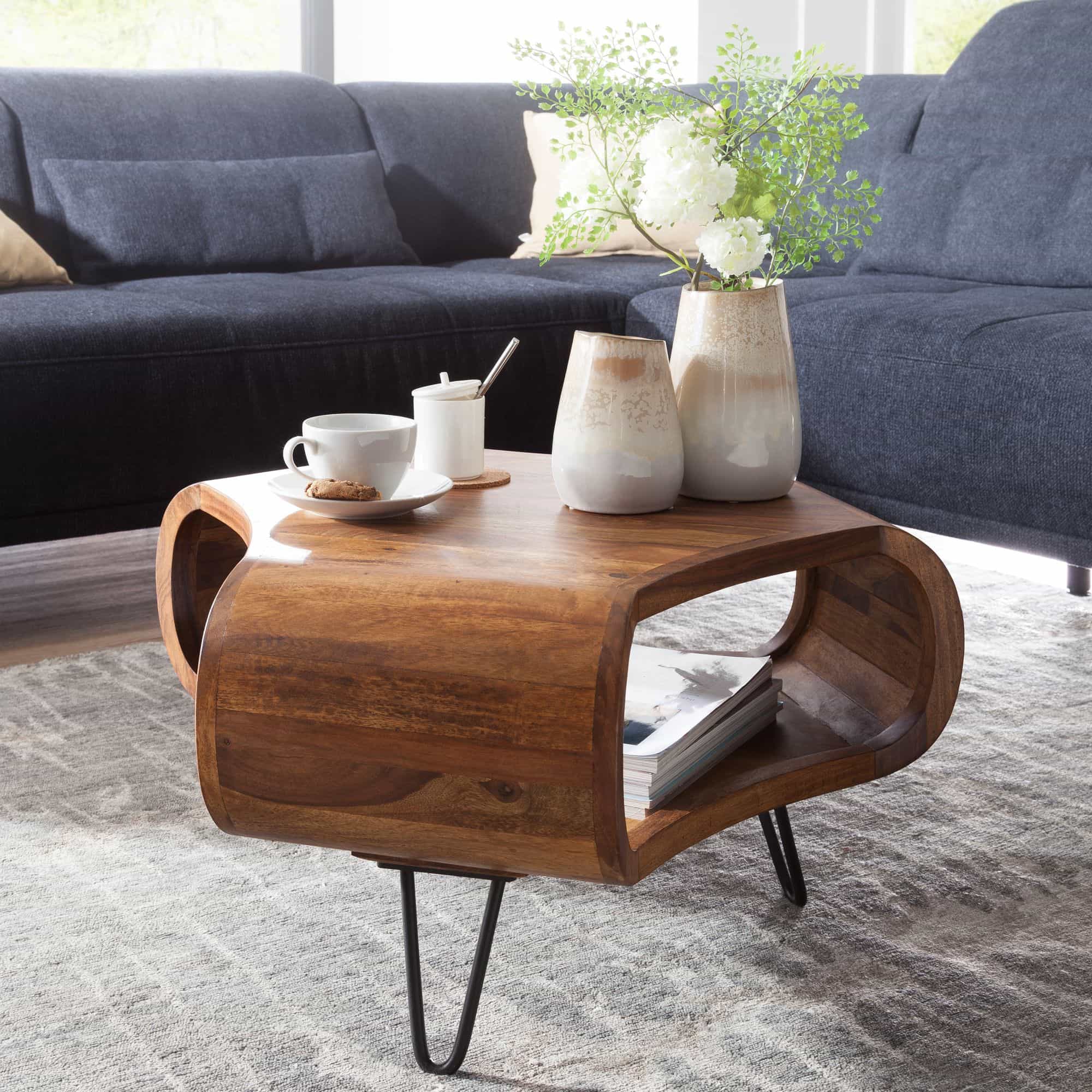 Couchtisch WL5.603 Sheesham massiv Holz 55 x 55 x 38 cm Ablage & Metallgestell Couchtisch WL5.603 Sheesham massiv Holz 55 x 55 x 38 cm Ablage & Metallgestell