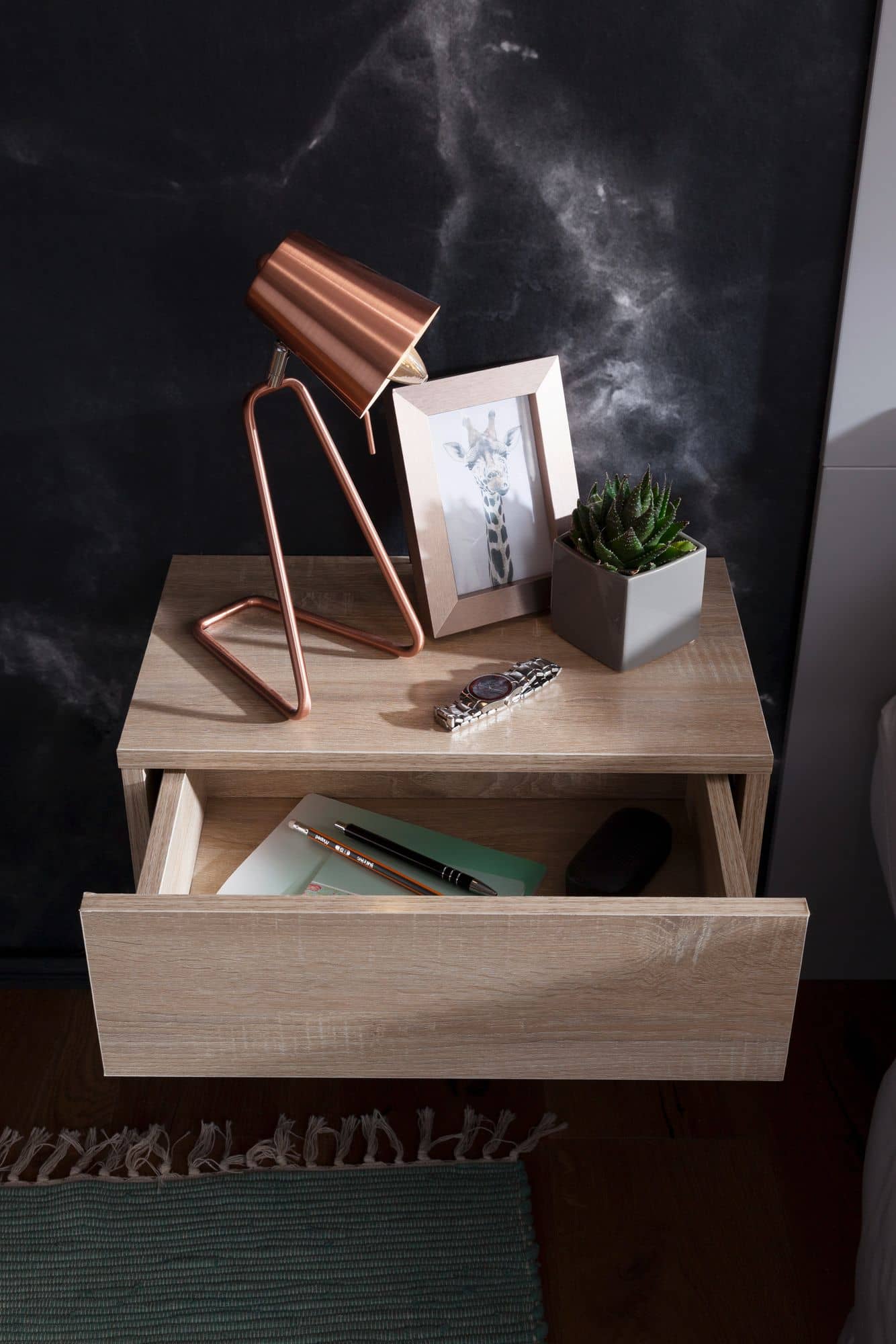 45974-WOHNLING-Nachtkonsole-fuer-Wandmontage-46x3_4 Nachtkonsole ZADAR für Wandmontage 46x15x30cm Sonoma Nachttisch Holz