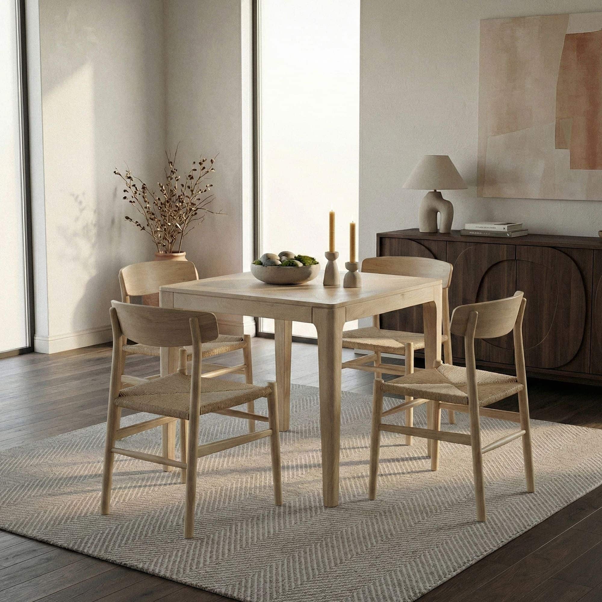 Esstisch Massivholz Mango 80x80 cm white wash - Quadratischer Esszimmertisch Holz - Küchentisch modern für 4 Personen - Stabiler Holztisch - Tisch für Esszimmer Bistrotisch Handmade