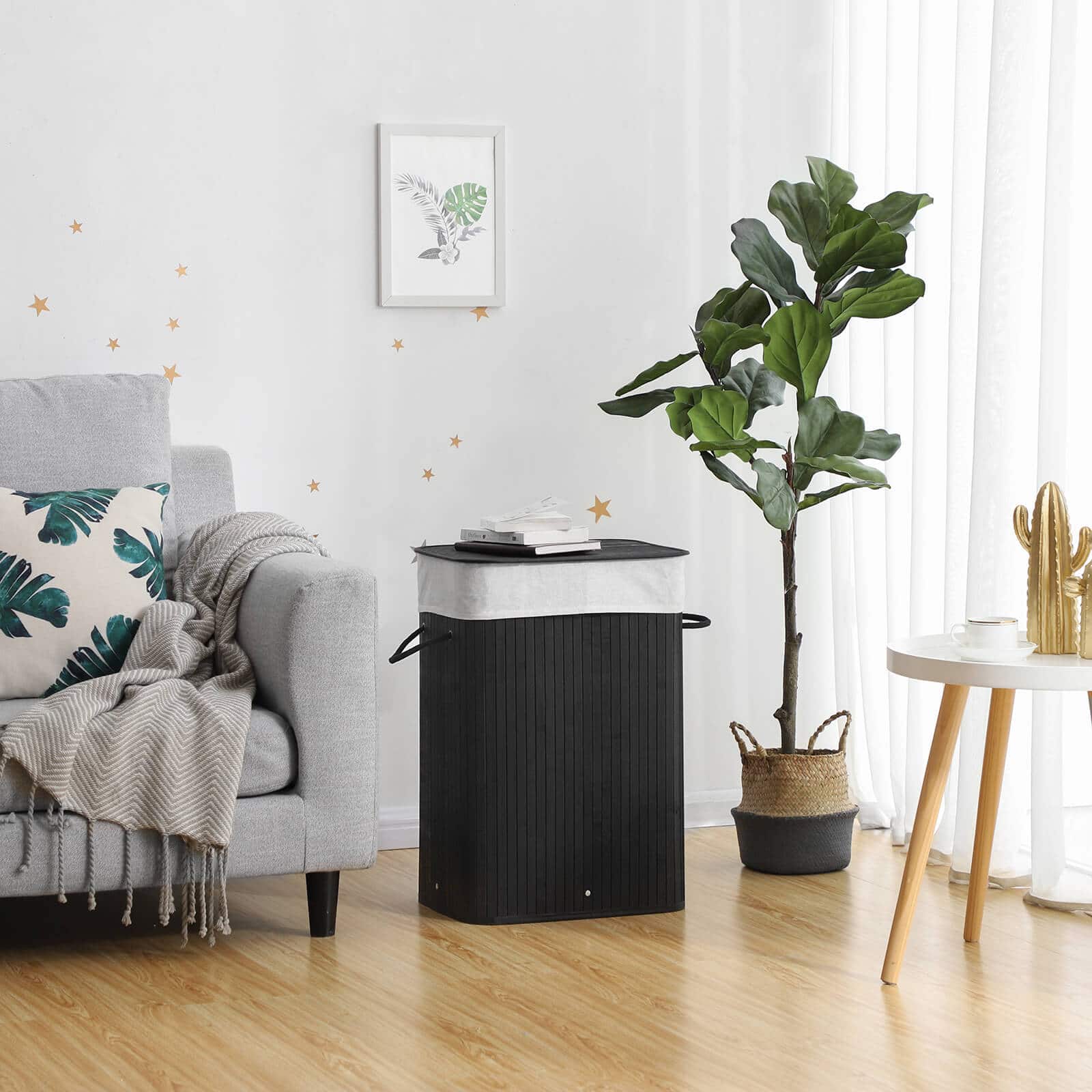 Wäschetonne Bambus 72 L Schwarz-LCB10B