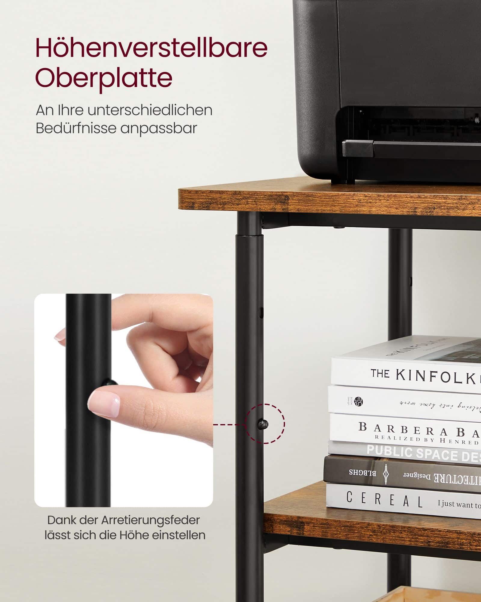 Druckertisch mit 3 Ebenen und Rädern Druckertisch mit 3 Ebenen und Rädern