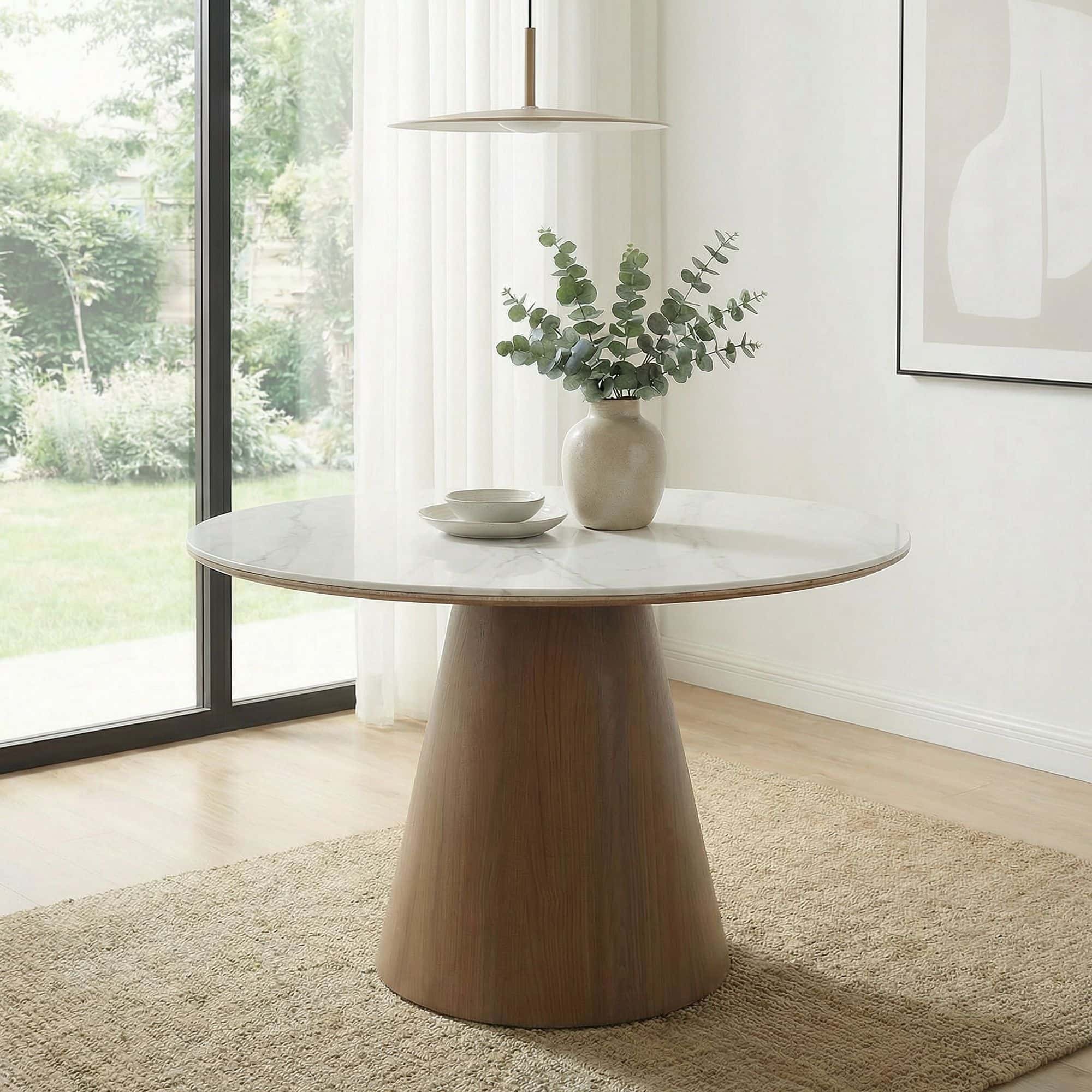 Esstisch rund 120cm mit weißer Sinterstein Tischplatte in Marmor Optik - Esszimmertisch Küchentisch für 6 Personen modern - Design Tisch Metallgestell Walnuss-Optik Esszimmer Küche